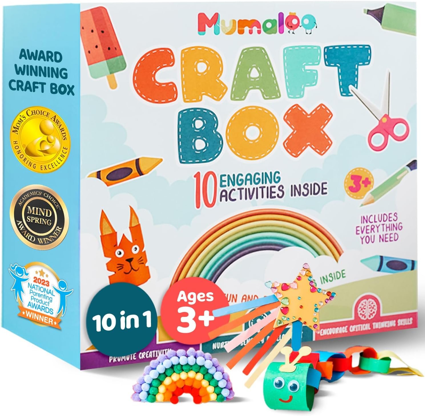 Mumaloo Craft Box for Kids – 10 Creative Arts and Crafts for Kids Ages 4-8, Fun, No Mess Educational Preschool & Homeschool Art Projects, Toddler Crafts Kit Supplies, 3 4 5 6 7 8 Year Old Girls & Boys