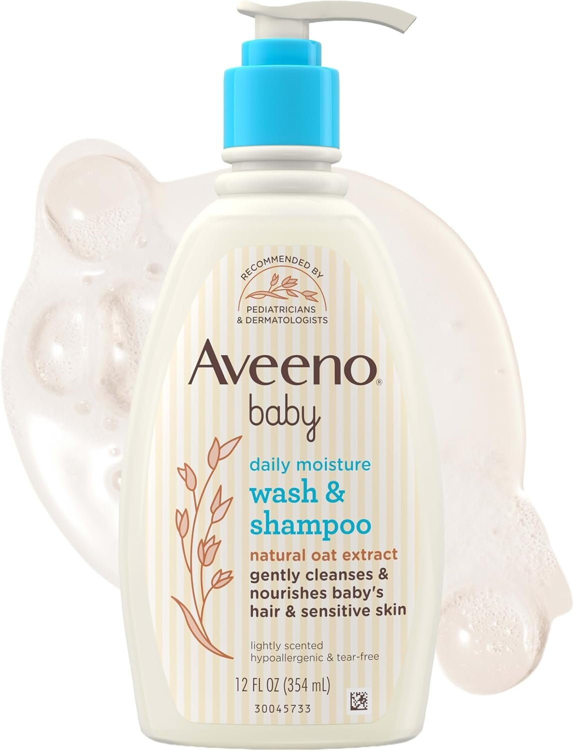 Aveeno Baby Daily Moisture Gentle Baby Body Wash and Shampoo with Oat Extract, 2-in-1 Baby Wash and Hair Shampoo, Tear-Free, Paraben-Free for Sensitive Skin and Hair, Lightly Scented, 12 Fl Oz