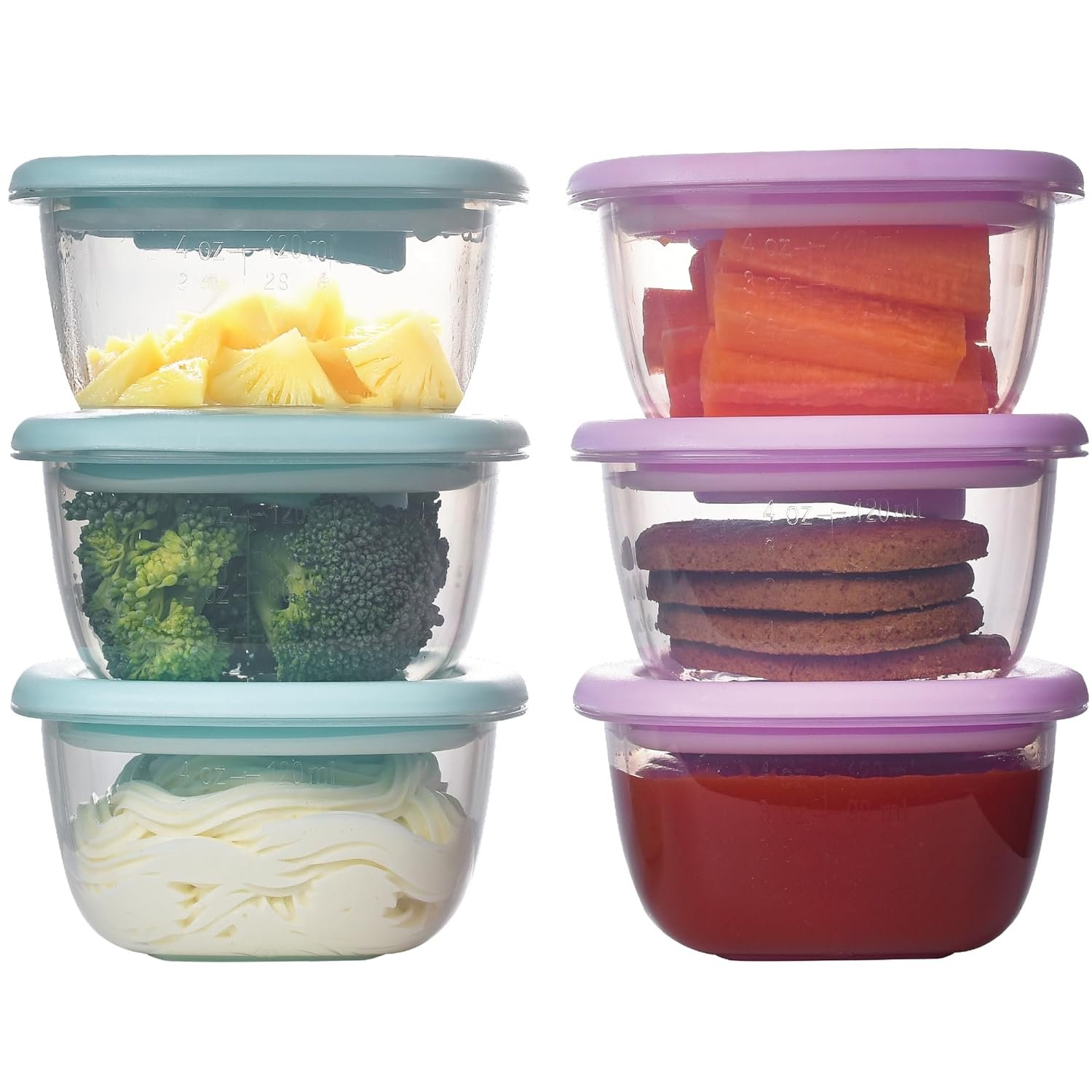 Liname Silicone Baby Food Containers (6 Pack) – Baby Food Storage Containers with Ventilation Valve for Reheating & Rubber Bottom for Easy Frozen Food Release – Baby Led Weaning & Feeding Essentials