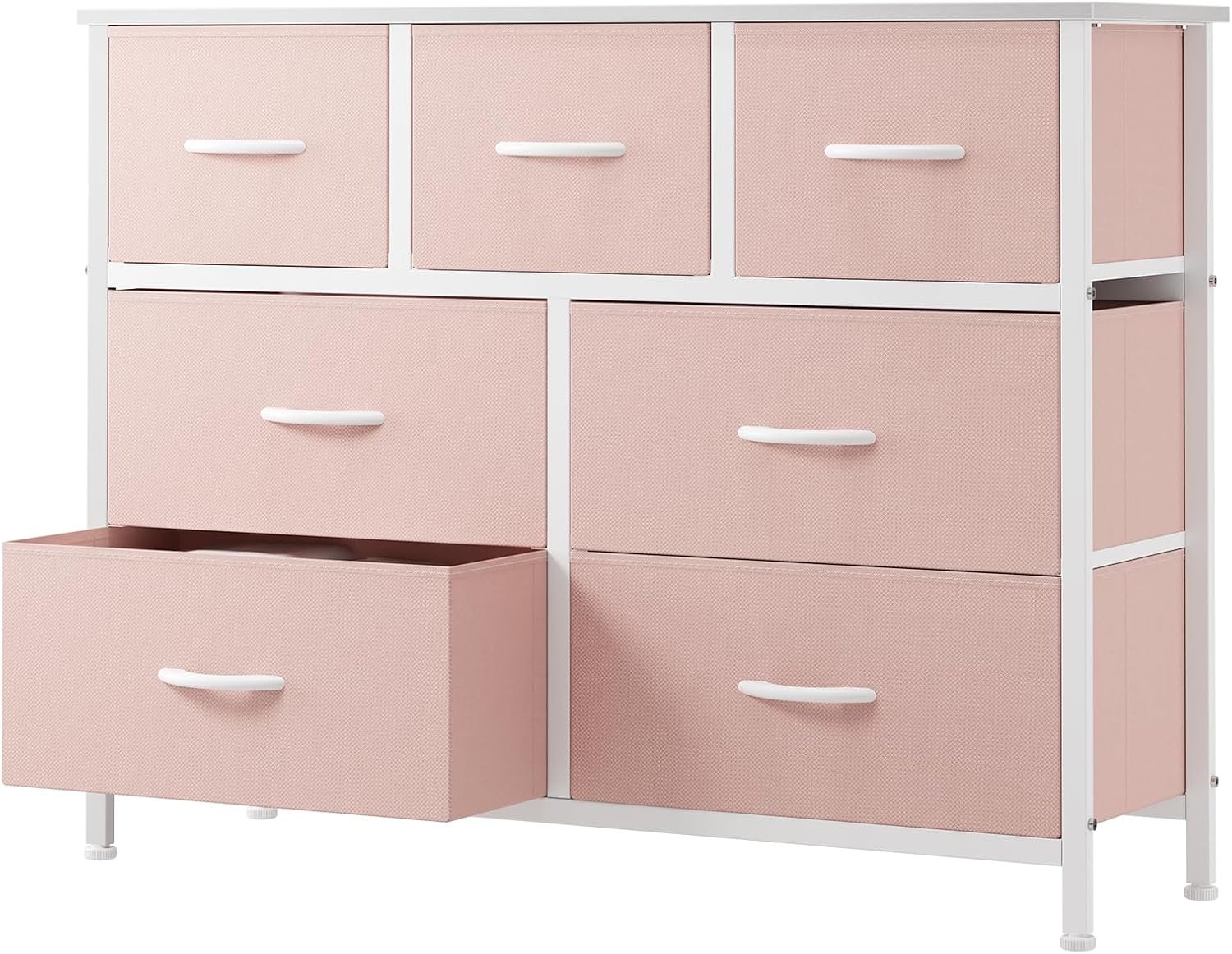 OLIXIS 7 Drawers Dresser for Bedroom, Fabric Storage Tower for Living Room, Entryway – Sturdy Steel Frame, Wooden Top and Easy Pull Fabric Bins, Closet Chests Organizer for Clothes,Pink