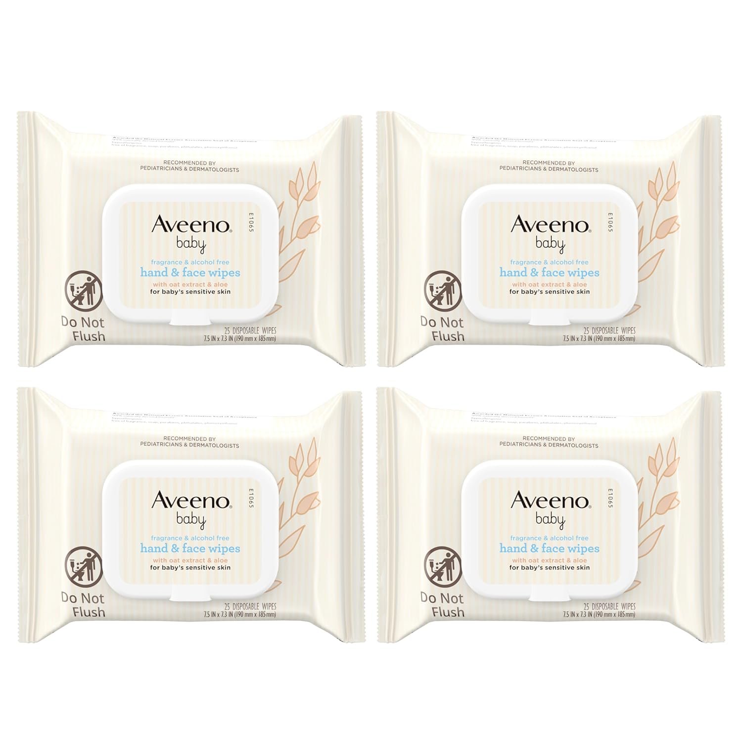 Aveeno Baby Fragrance-Free Hand & Face Wipes with Oat Extract & Aloe, Cleansing & Moisturizing Baby Wipes for Sensitive Skin, Sulfate-, Alcohol-, Paraben- & Dye-Free, Hypoallergenic, 25 ct (Pack of 4)