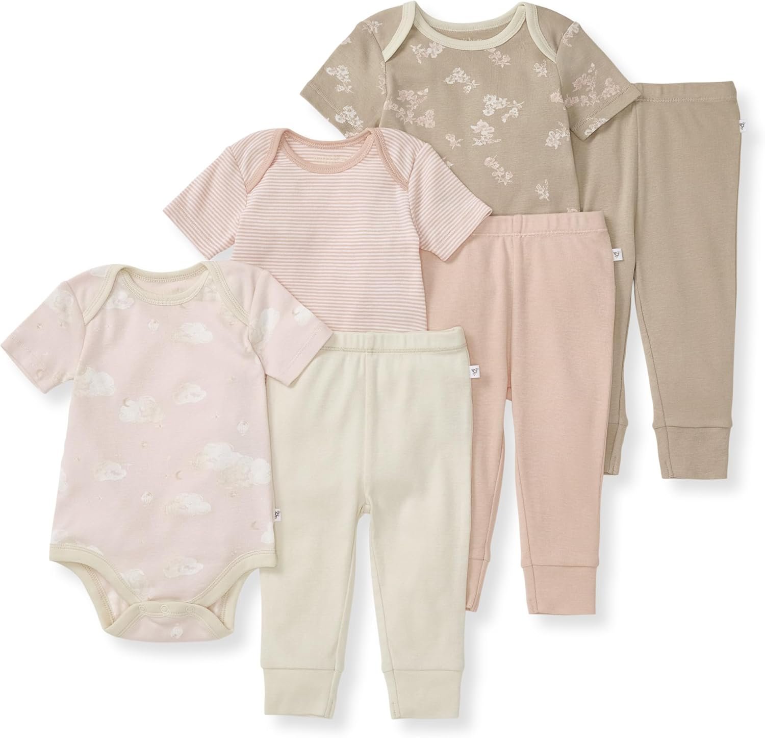 Burt Bees – 6Pk Baby Girl Organic Cotton Bodysuit & Pant Set, Ranunculus