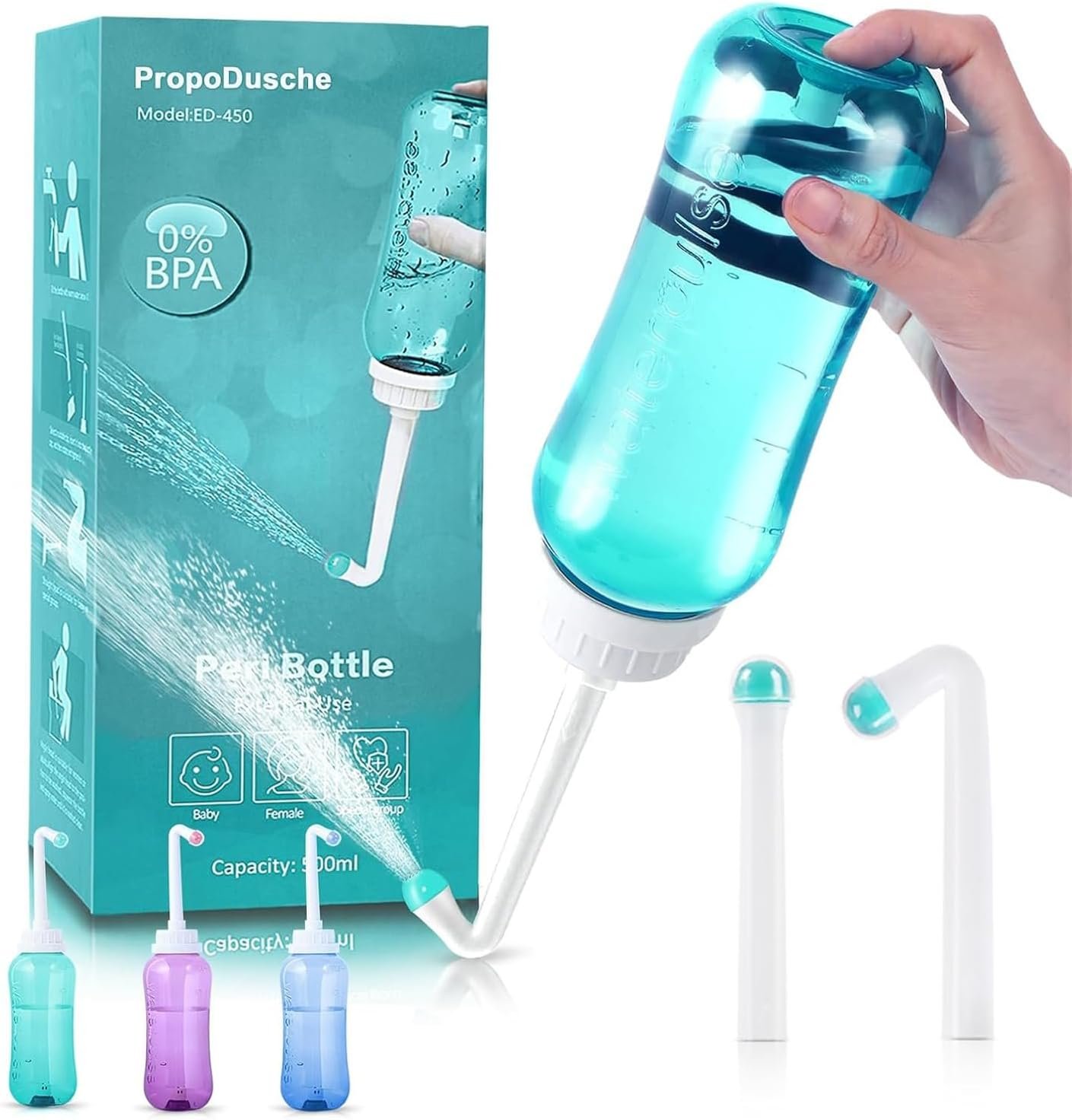 Peri Bottle for Postpartum Travel Bidet – Perineal Care,Portable Travel Squeeze Bottle Bidet for Women Personal Hygiene Cleaning,2 Tubes for Baby Mom After Birth Cleansing and Recovery 16.9OZ(Green)