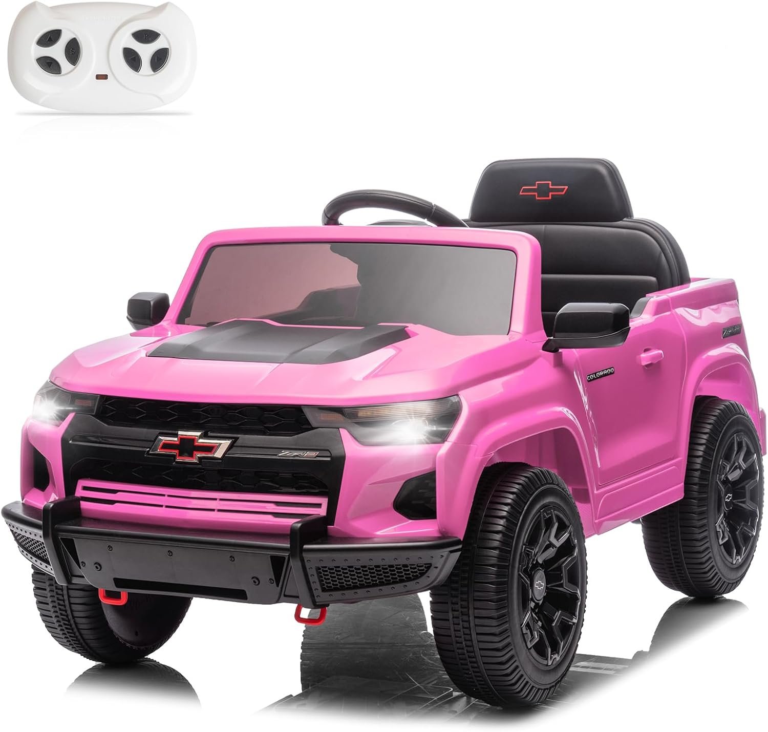 Winado Licensed Chevrolet Colorado Electric Car for Kids, 12V Ride on Toys for Toddlers with Remote Control, Battery Powered Electric Car Ride On Vehicle w/Bluetooth, Soft Start, LED Lights – Pink