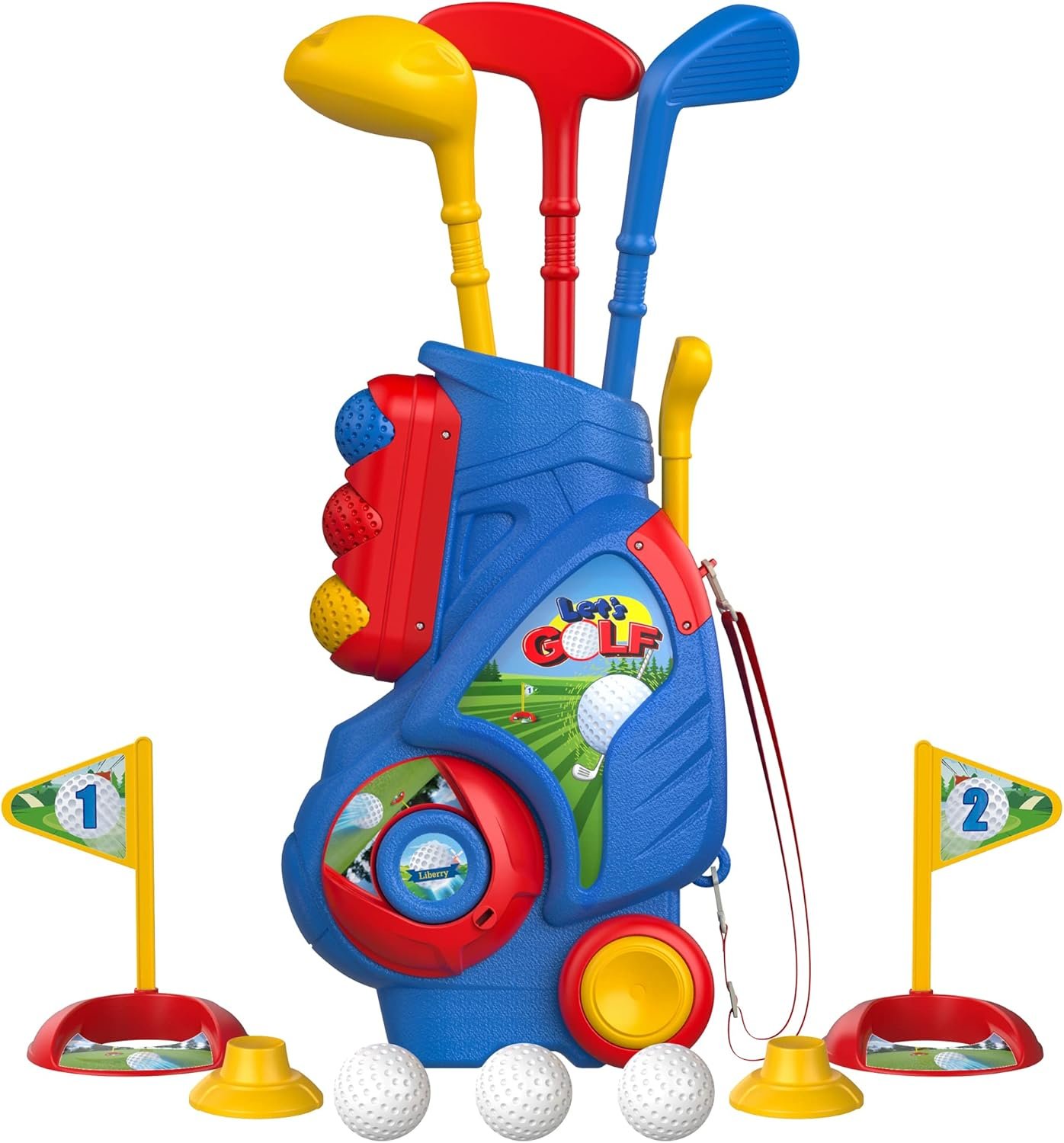 Liberry Toddler Golf Set, Upgraded Kids Golf Cart with Unique Shoulder Strap Design, Indoor Outdoor Sports Toys Gifts for Boys Girls 2 3 4 Years Old