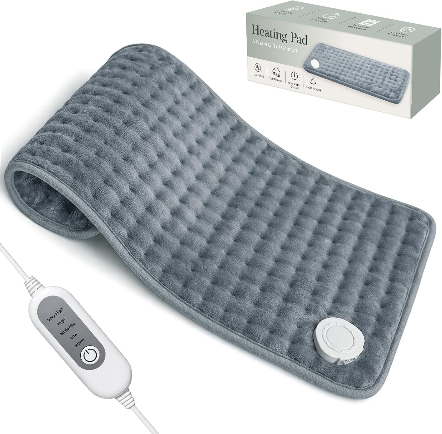 Heating Pad for Back Pain & Period Cramps,Moist Heated Pad for Abdomen, Legs & Muscles,5 Heat Levels, 2-Hour Auto Shut-Off, Gifts for Men Women UL Certified, 12″ x 24″