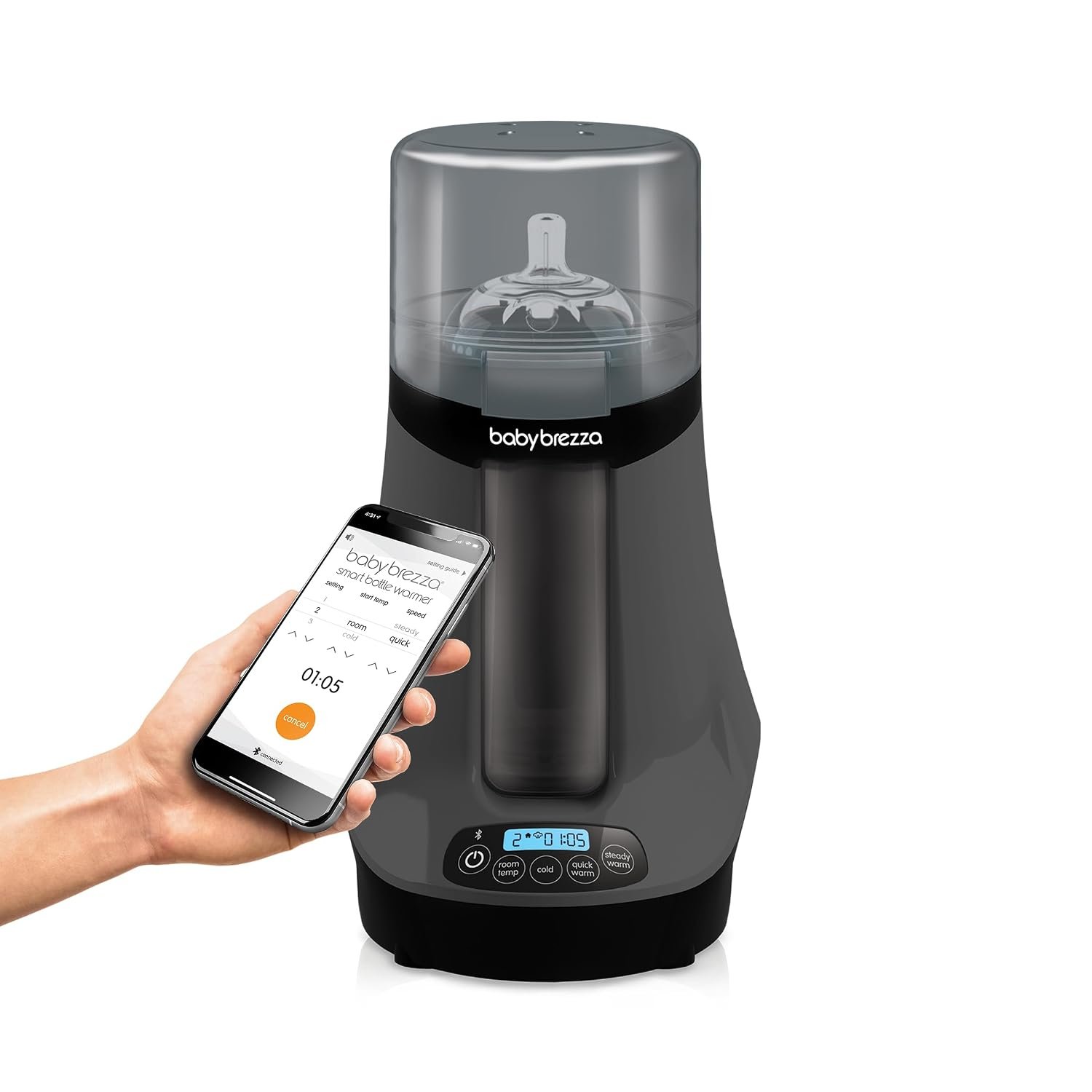 Baby Brezza Smart Baby Bottle Warmer, Breastmilk Warmer + Defroster – Free App – Different Temperatures for Breastmilk + Formula – Universal Fit for All Bottles + Milk Bags – Calentador de Biberones