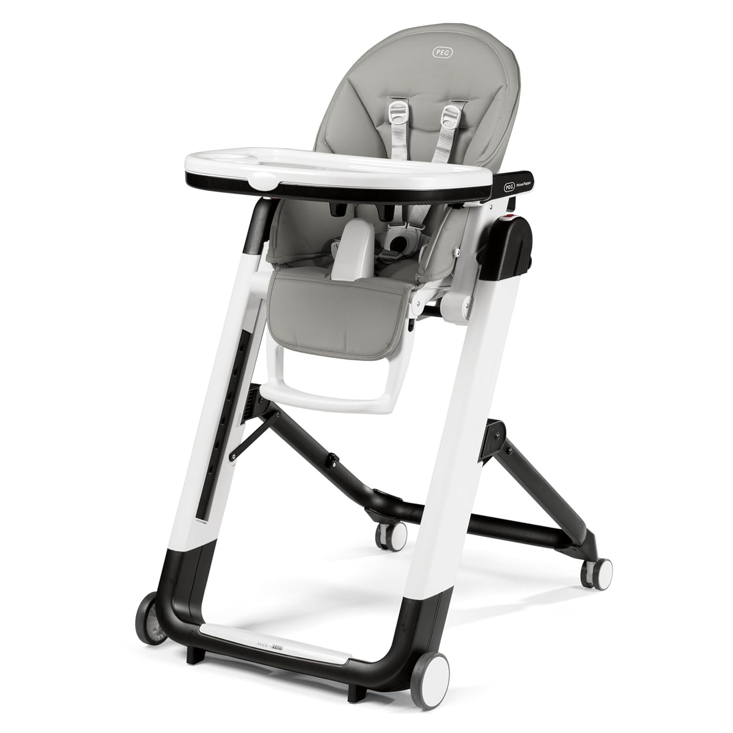 PEG Siesta, Grow With Baby Folding High Chair & Recliner, Ice (Grey) | Height Adjustable, Quick Clean & Easy Push Wheels For Babies & Toddlers, Made in Italy