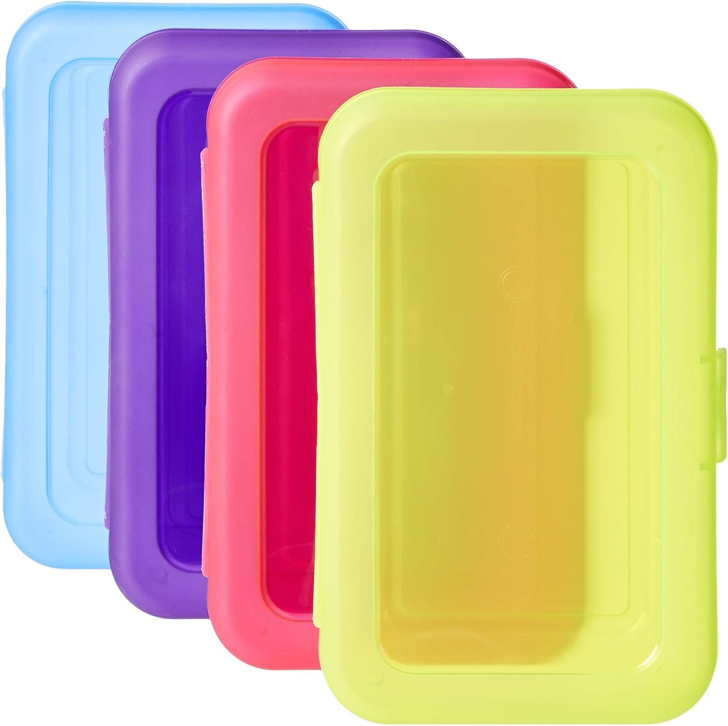Amazon Basics 4-Pack Large Pencil Cases, Storage Organizer, Durable Plastic School Supply Box, Multi-Color Student Organization for Office, College & Classroom Supplies