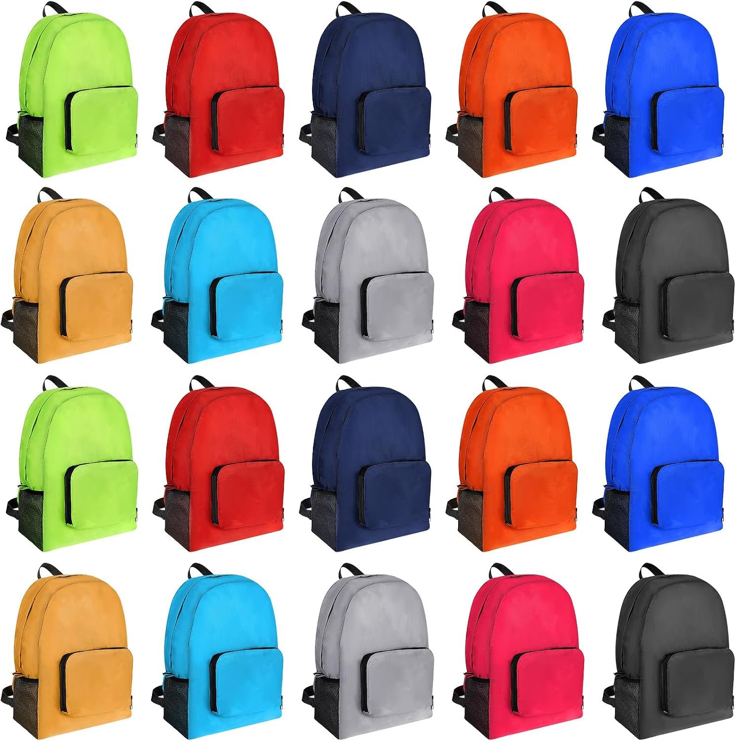 Sherr 20 Pack Foldable Backpacks Lightweight Backpack Bulk Adults Bag Classic Mix Colors Bag Outdoor Travel Donation Supplies(Bright Color)