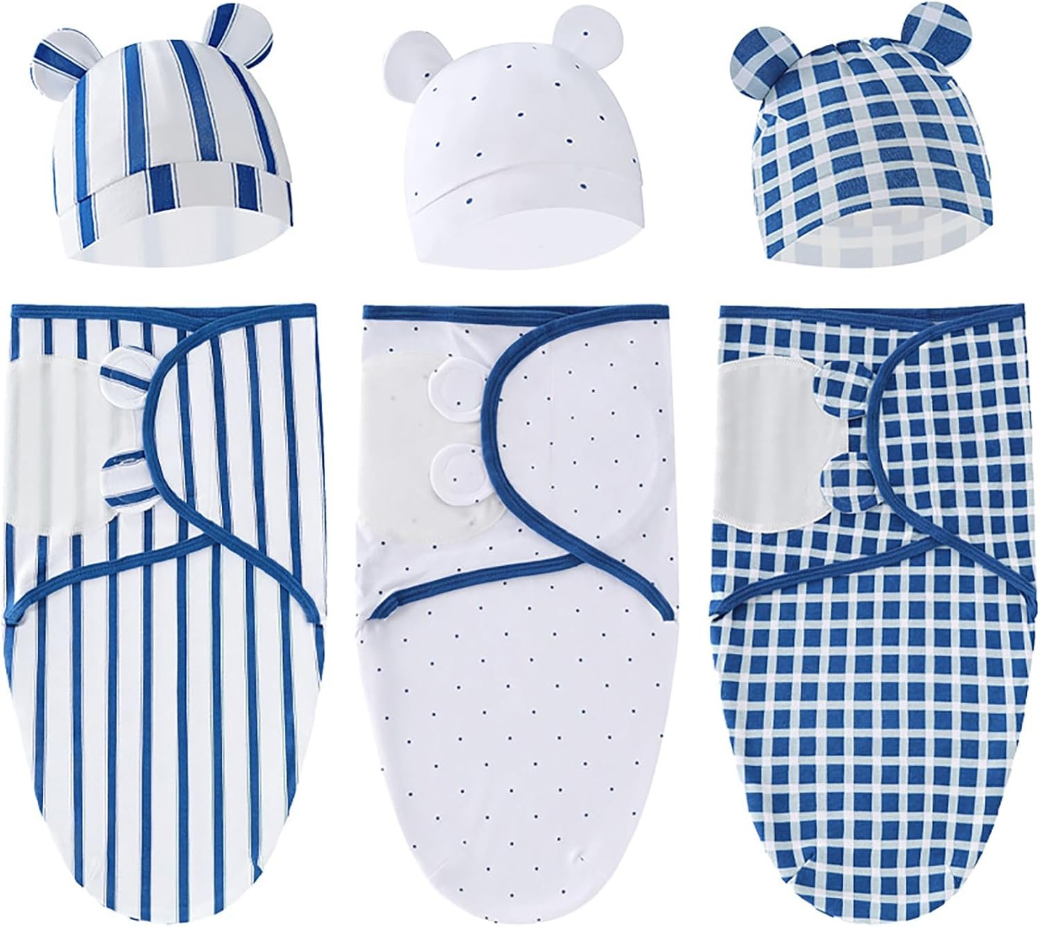 Baby Swaddle Sleep Sack with Hat Set for 0-3 months 3-Pack Soft Cotton Newborn Wearable Swaddle Wrap for Girls Boys