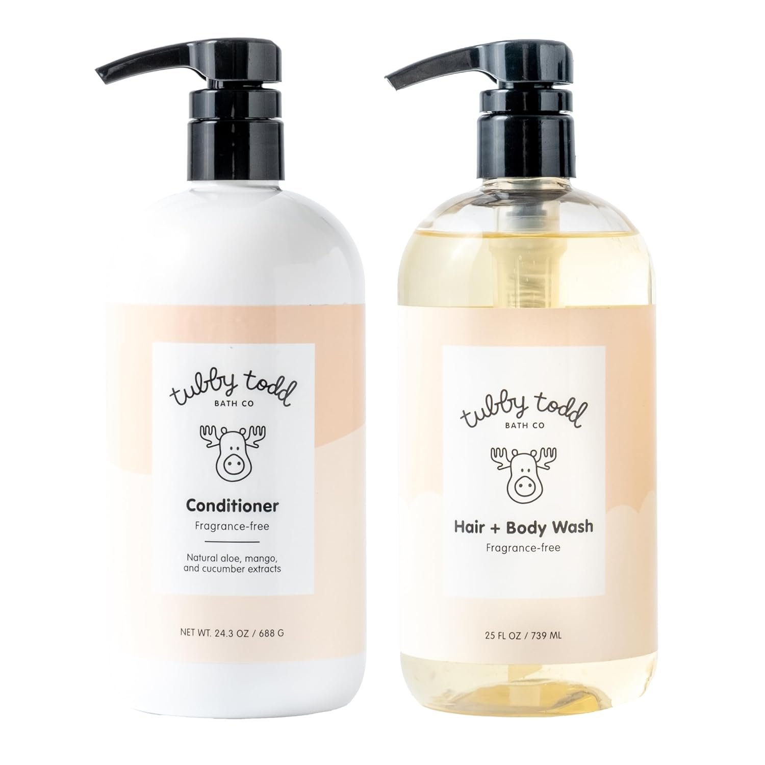 TUBBY TODD Hair Duo – Baby Shampoo and Conditioner Set – Gentle & Moisturizing Hair Care – Hypoallergenic, Non-Irritating – For Newborns, Toddlers & Kids – 25 Fl Oz & 24.3 Fl Oz – Fragrance-Free
