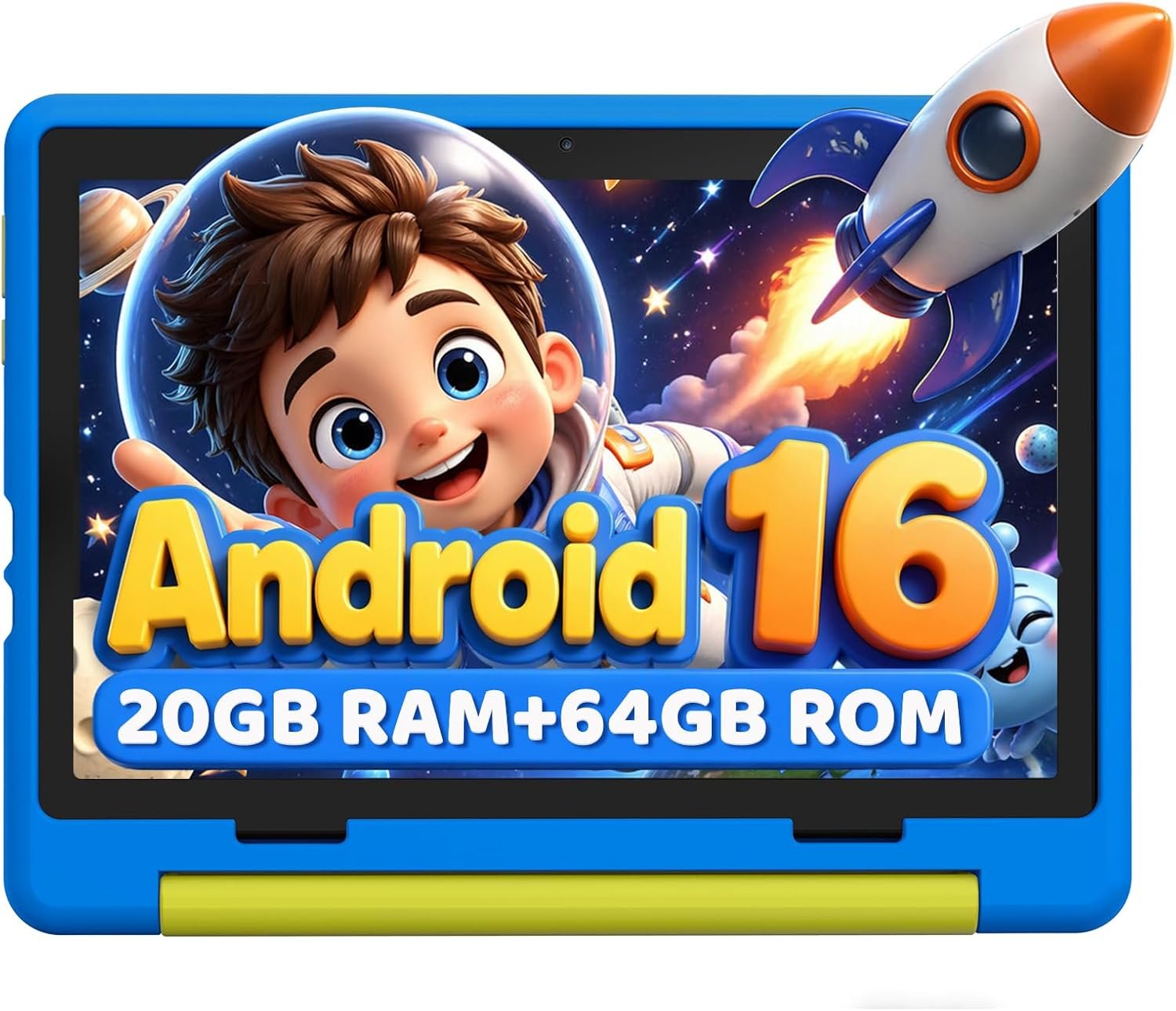 Urao Kids Tablet, Android 16 Tablet for Kids 10 inch with Case, 20GB RAM 64GB ROM 1TB TF Card Expandable for Toddler Children, Parental Control, Dual Camera, WiFi,Gift