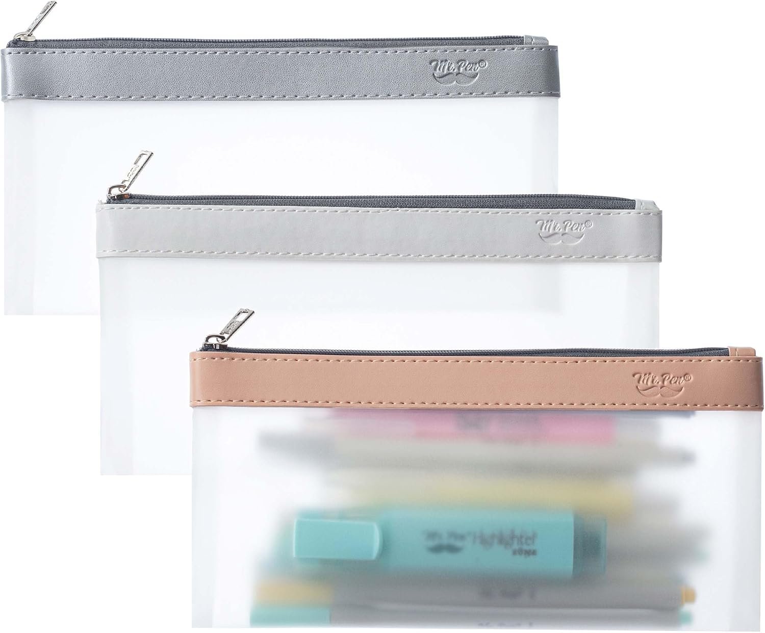 Mr. Pen- Clear Pencil Pouch, 8.50″x4.25″, 3 Pack, Durable TPU Material | Medium Water-Resistant Pencil Bags with Smooth Zipper, Multipurpose Clear Pouch for Stationery, School, Office