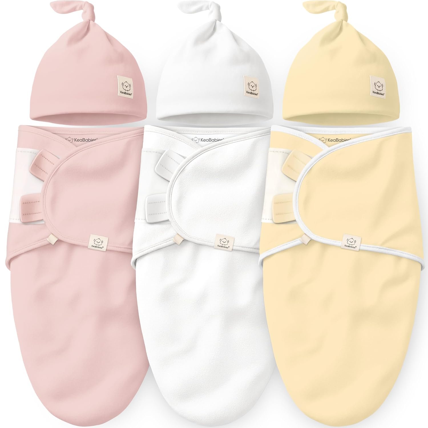 KeaBabies 3-Pack Organic Swaddles for Newborns Girls, Boys with Hats – Soft Cotton Baby Sleep Sacks 0-3 Months, Breathable Baby Hats and Swaddles 0-3 Months, Newborn Essentials Must Haves (Daffodil)
