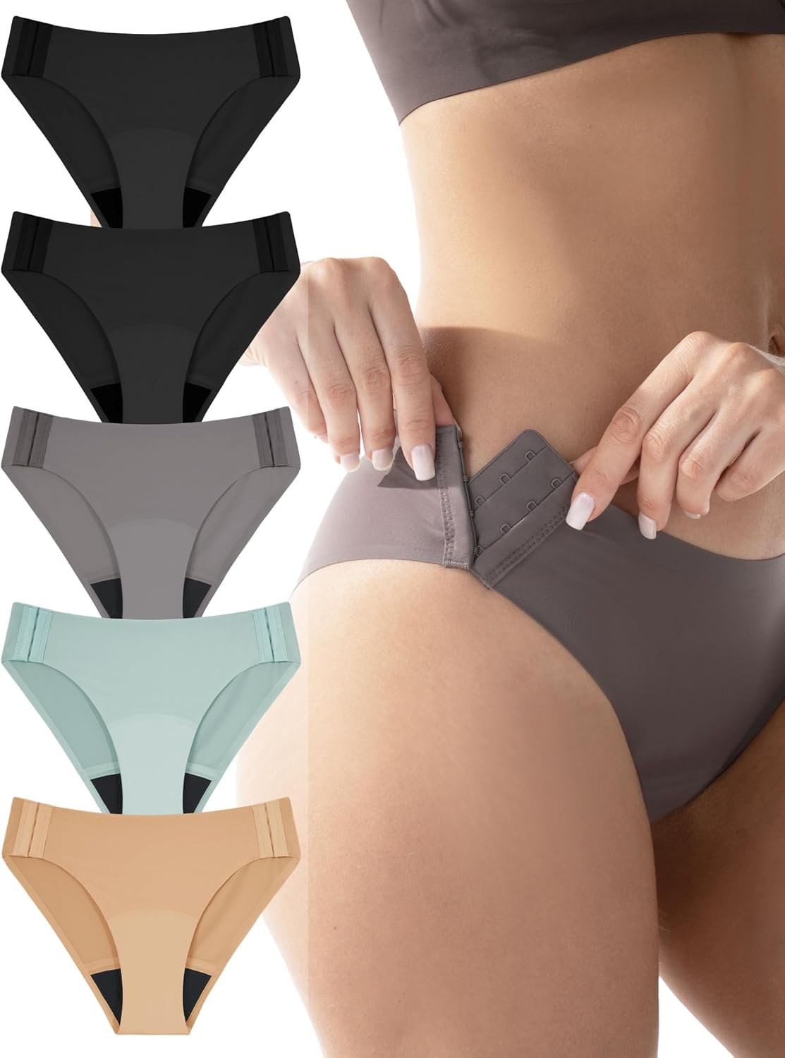 TIICHOO Adaptive Leak Proof Underwear for Women Post Surgery Underwear Bikini Panties with Hook & Eye Closures 5 Pack