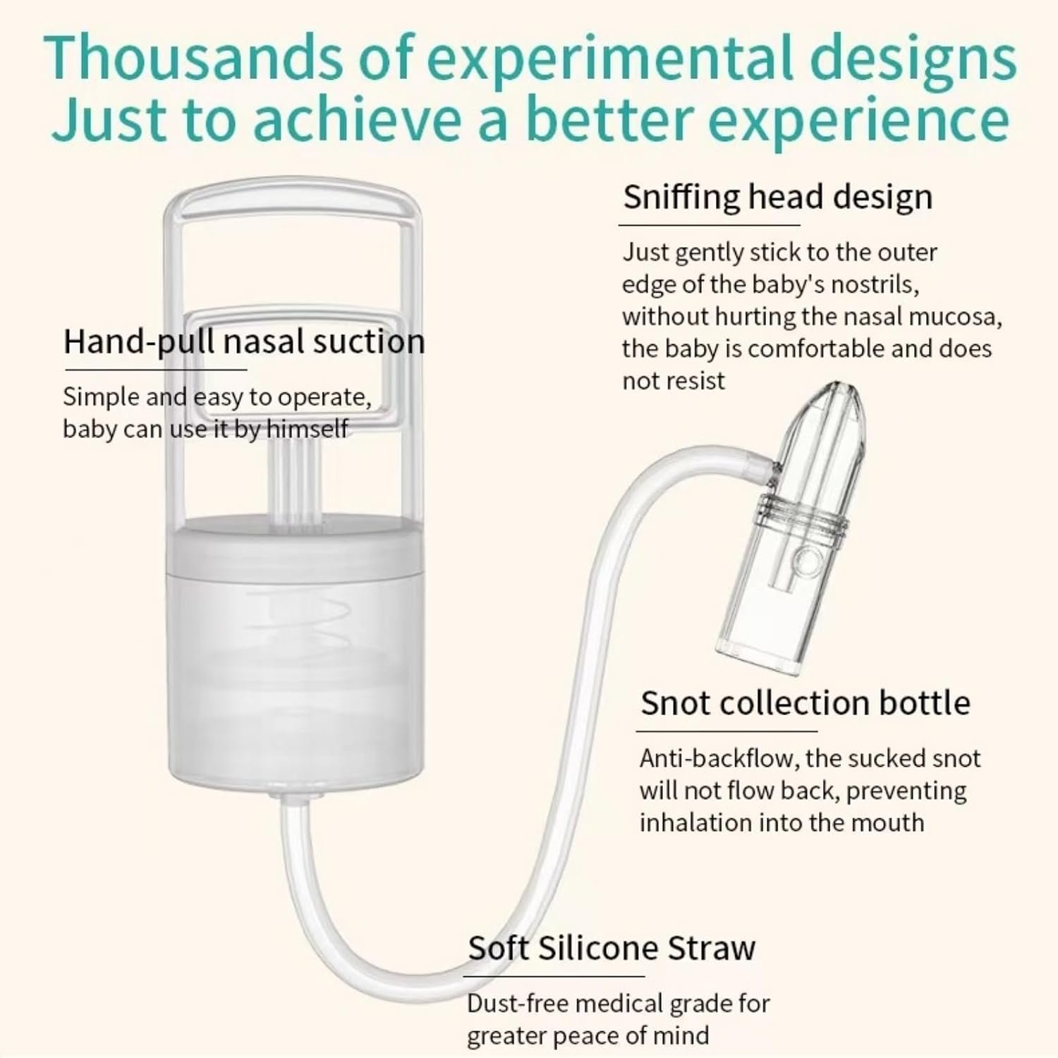 Nasal Aspirator for Baby, Portable Hand Puller Nose Sucker, Quiet Suction Easy to Operate | Reusable | Soft Silicone Nose Cleaner for Fast and Effective Relief of Nasal Congestion in Infant