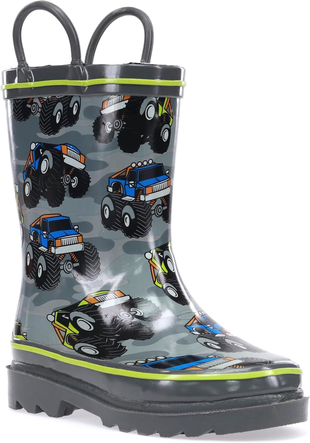 Western Chief Boys Waterproof Printed Rain Boot with Easy Pull On Handles