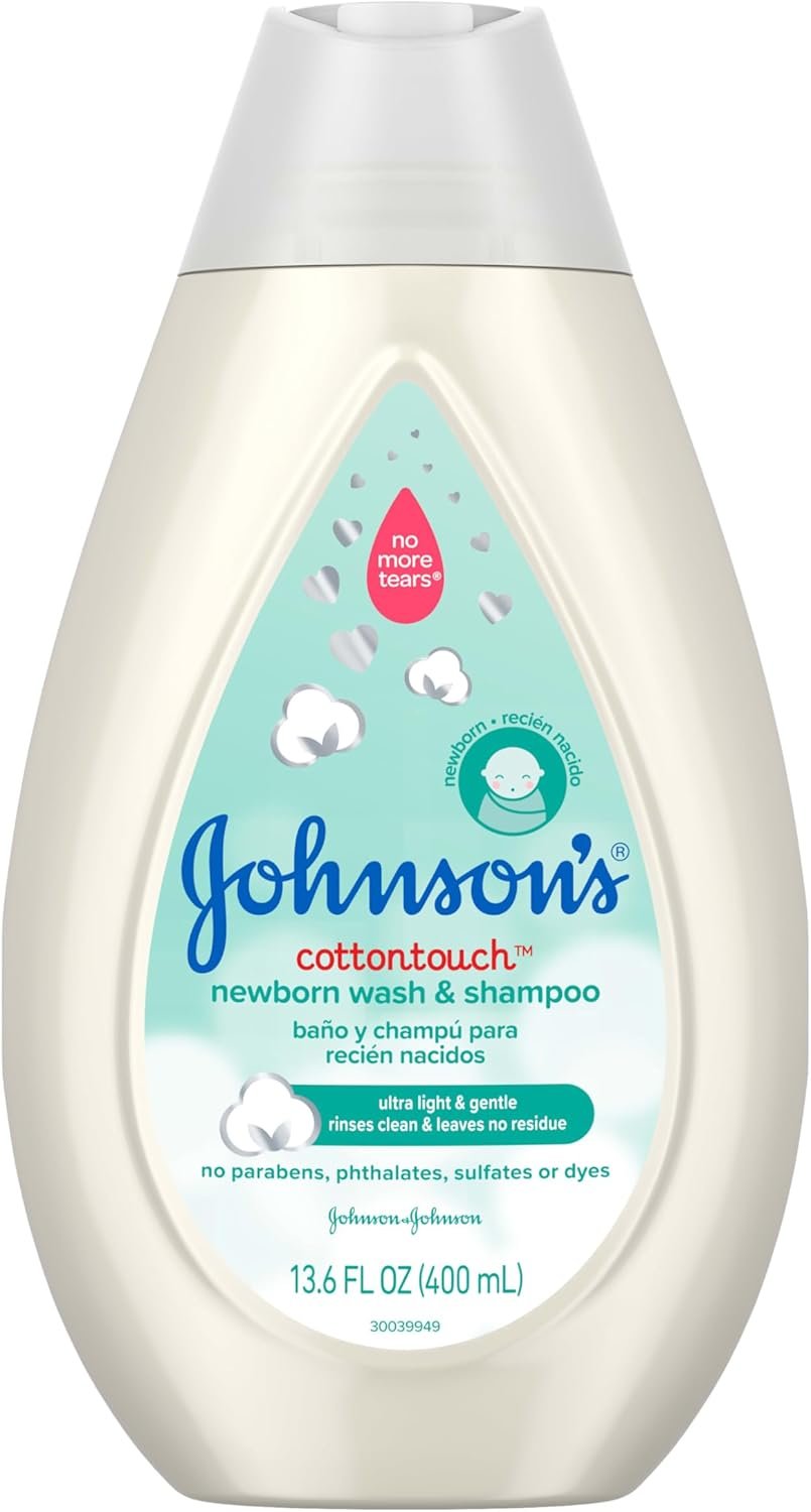 Johnson’s CottonTouch Newborn Baby Body Wash & Shampoo, Gentle & Tear-Free, Made with Real Cotton, Gently Washes Away Dirt & Germs, for Sensitive Skin, Baby Essentials, 13.6 fl. oz