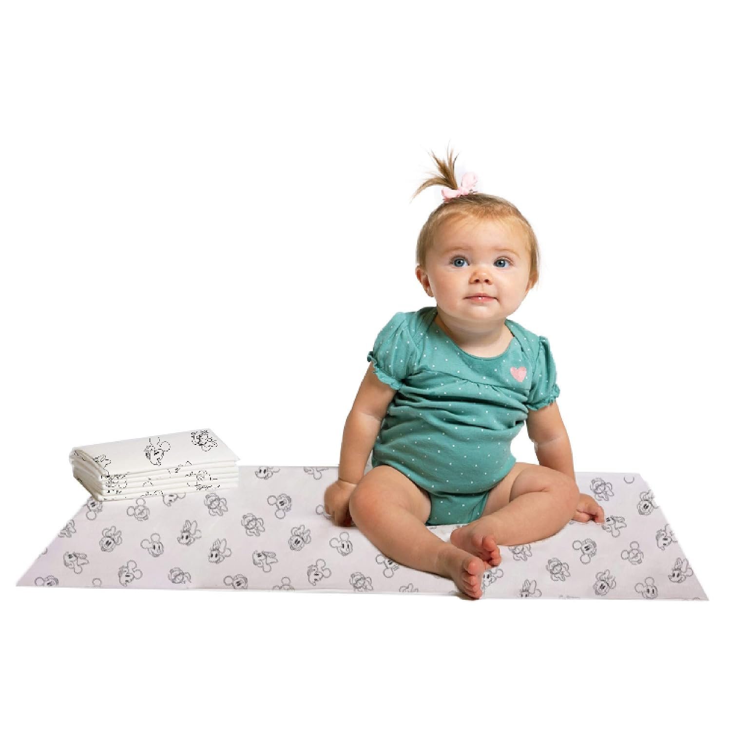 Disney Baby by J.L. Childress Disposable Changing Pads for Babies – Diaper Changing Table Covers, Baby Travel Essentials, Absorbent Liner Pads, Leak-Resistant, 26″x18″- Mickey & Minnie Mouse, 24 Count