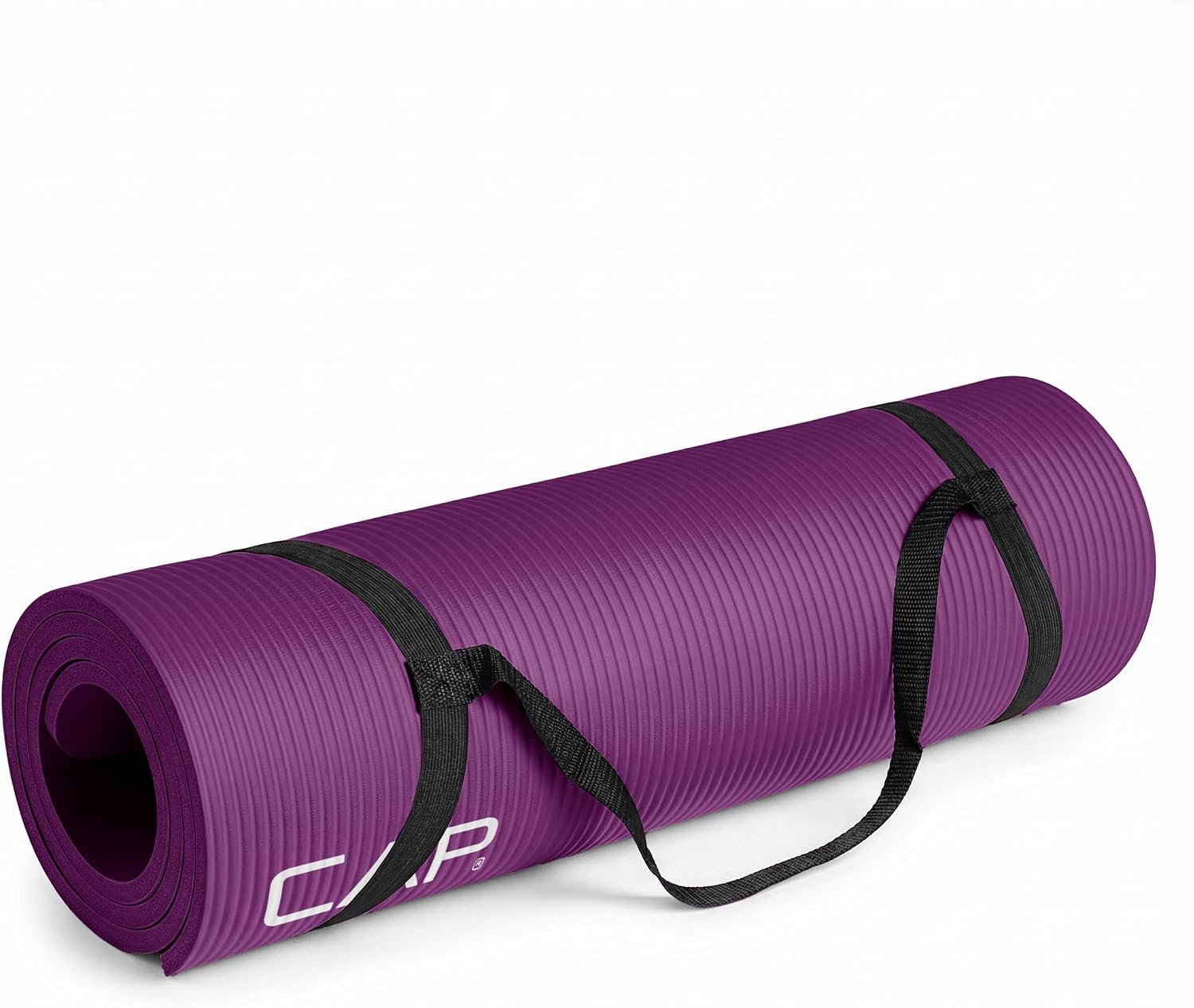 CAP Barbell 1/2-Inch High Density Exercise Yoga Mat with Strap | Multiple Options