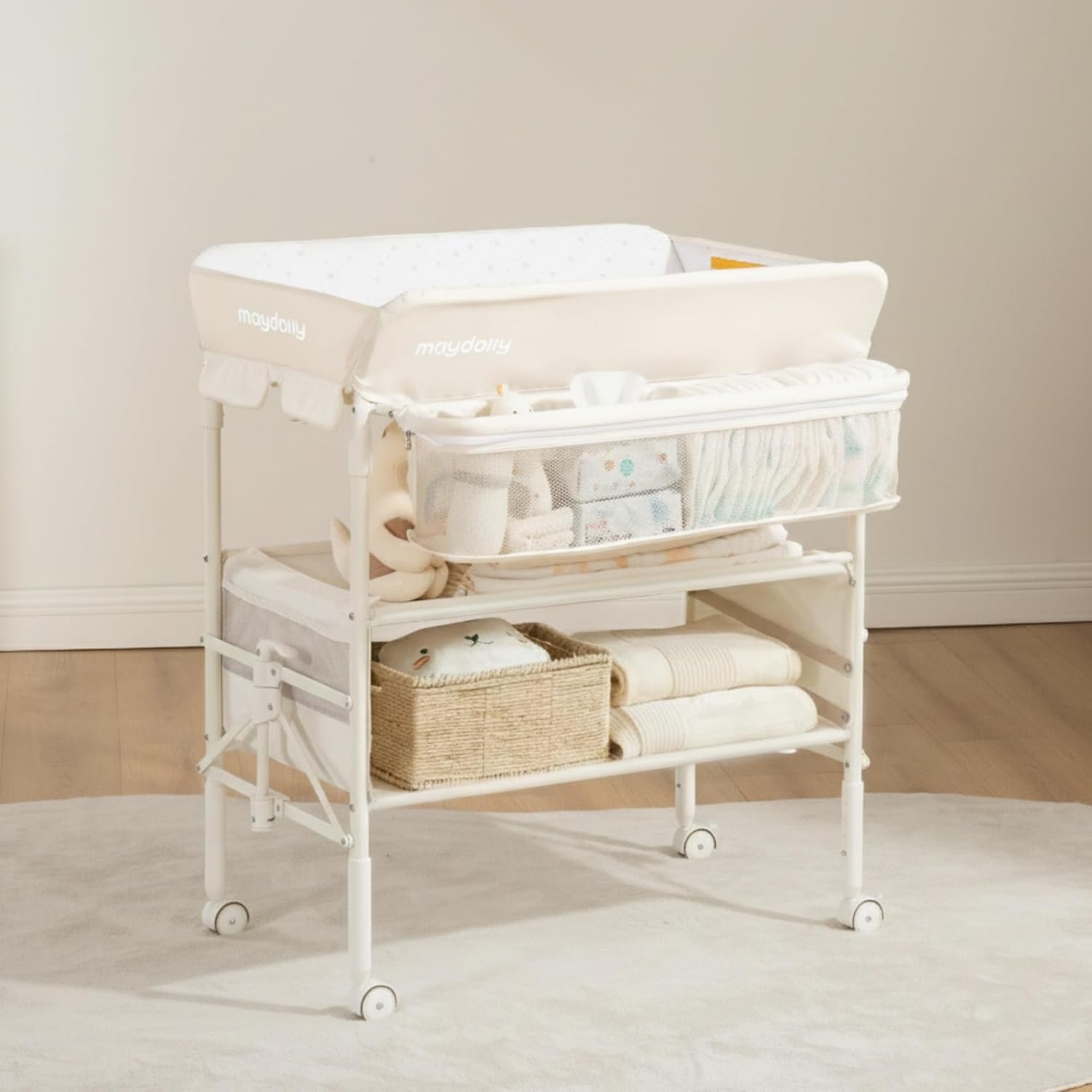 Maydolly Baby Changing Table, Maydolly Portable Foldable Changing Table, Waterproof Diaper Changing Station, Adjustable Height Changing Station, Mobile Nursery for Newborn and Infant