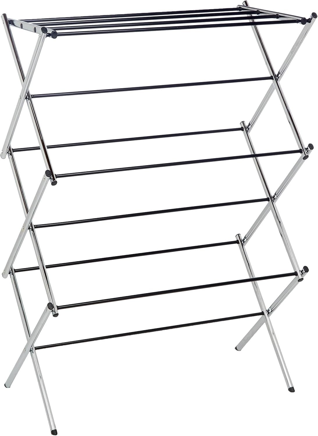 Amazon Basics Foldable Portable Metal Clothes Drying Rack for Indoor Air Drying, Energy Saving, 14.5 x 29.5 x 41.8 inches, Chrome Silver