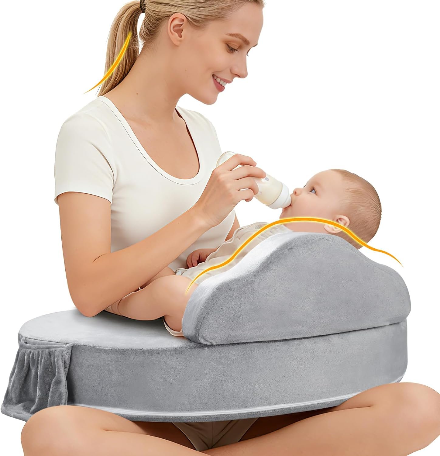 Nursing Pillow – Memory Foam Bottle & Breastfeeding Pillow with Safety Fence – Ergonomic Support, with Wider Breast Feeding Cushion, Adjustable, Removable Cover, Baby Safety Certified Gray