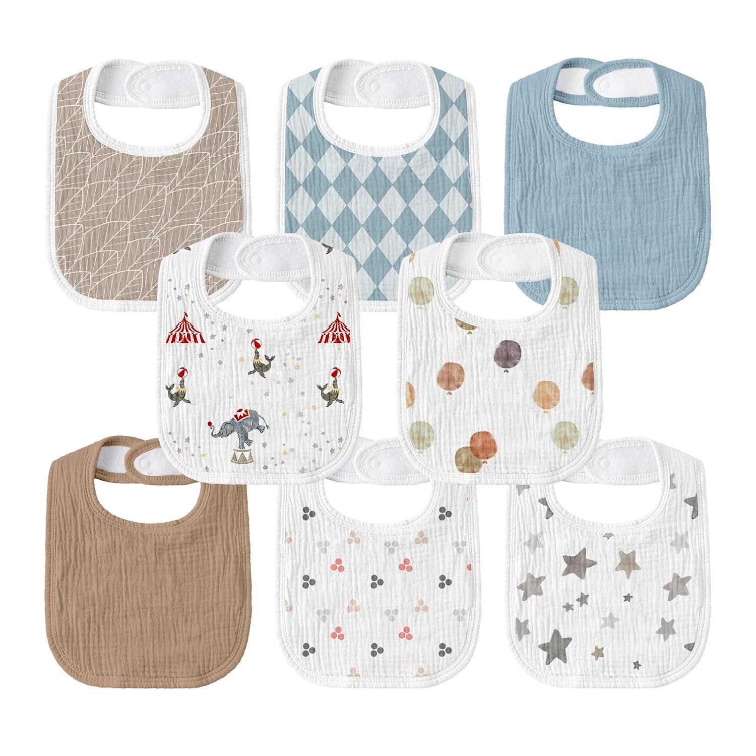 Baby Muslin Bibs 8 Pack, Drooling and Teething Bibs for Baby Boy, Absorbent, Soft Organic Cotton, Adjustable Bandana Bib for Newborn, Toddler, Infant 0-36 Months, Blue