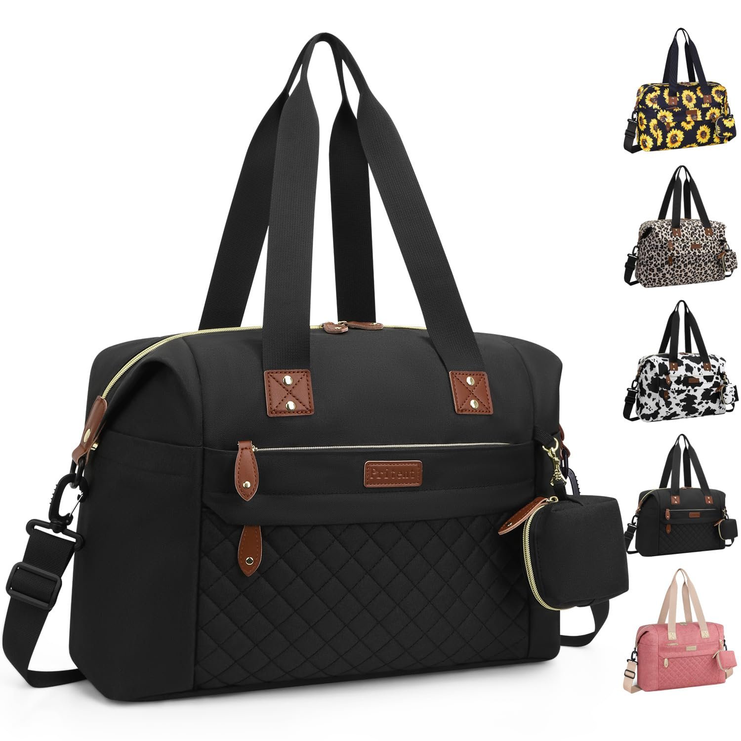Pritent Diaper Bag Tote – Diaper Baby Bags with Pacifier Case, Shoulder Straps, Stroller Clips, Waterproof Large Mommy Maternity Travel Baby Bag for Mom and Dad, Medium, Black