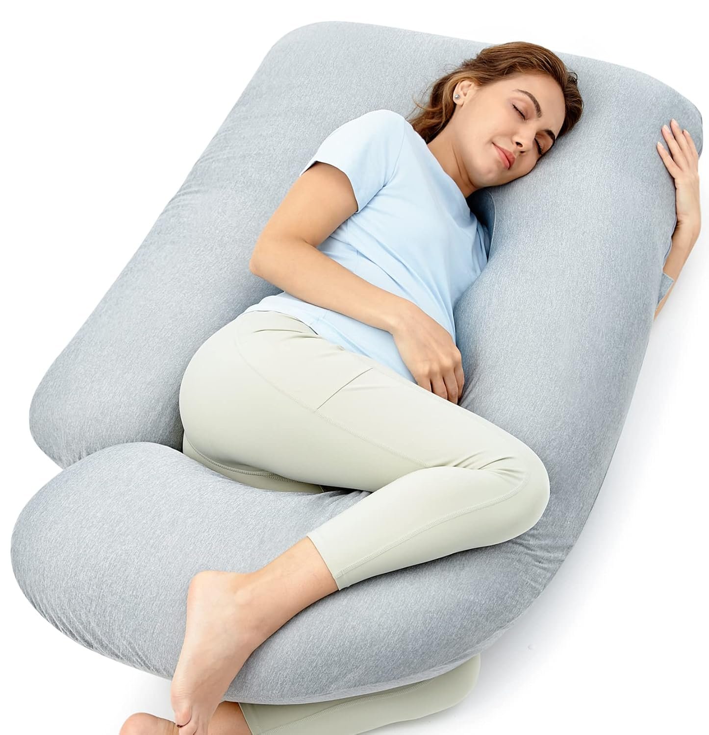 Momcozy Pregnancy Pillows with Cooling Cover, U-Shaped Full Body Maternity Pillow for Side Sleepers 57 Inch – Support for Back, Hip, Belly, Legs for Pregnant Women