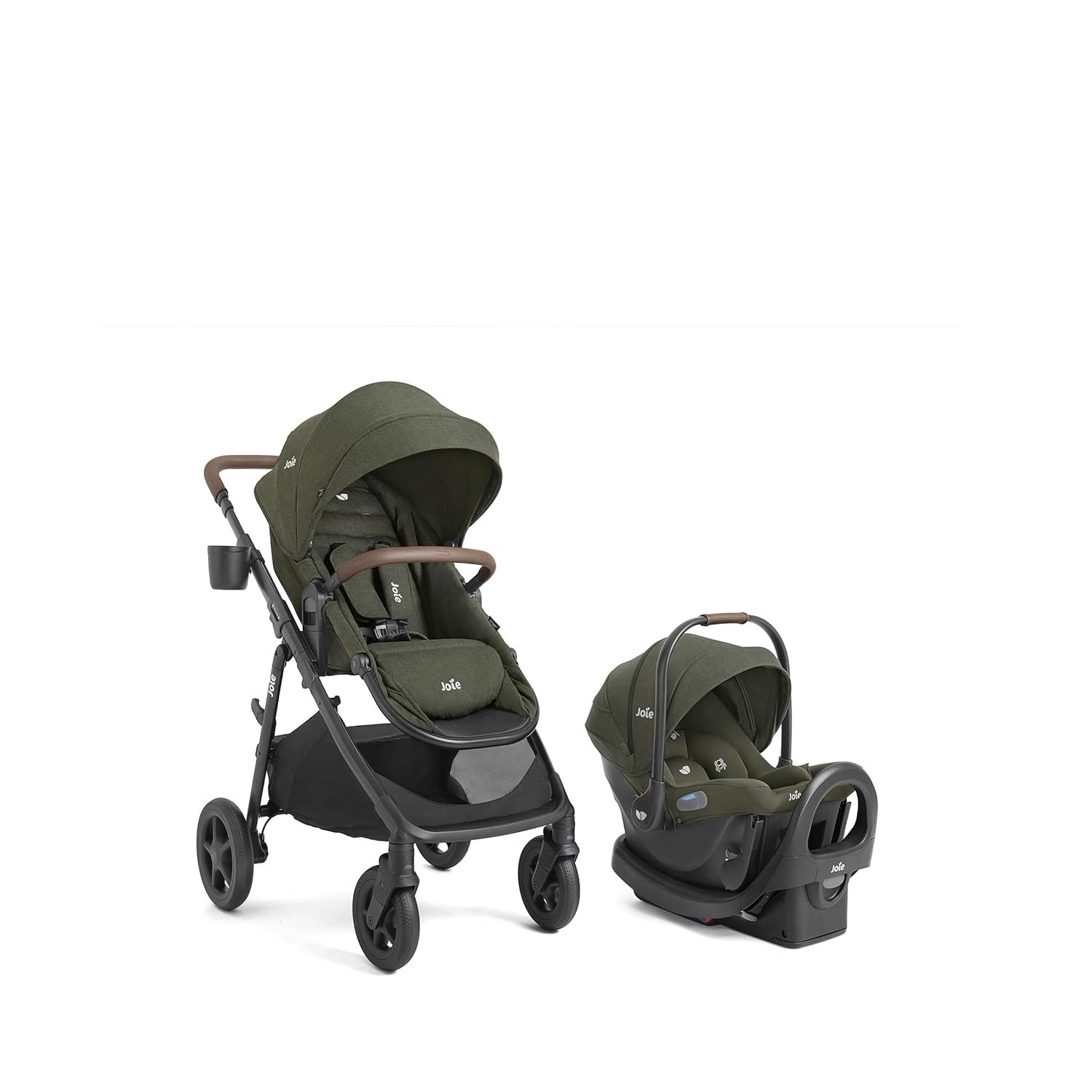 Joie Baby, Ginger and Rue Travel System – 4-in-1 Travel System with Lightweight Baby Car Seat and an Included Anti-Rebound Base for Easy Install and Height-Adjustable Stroller (Forest)