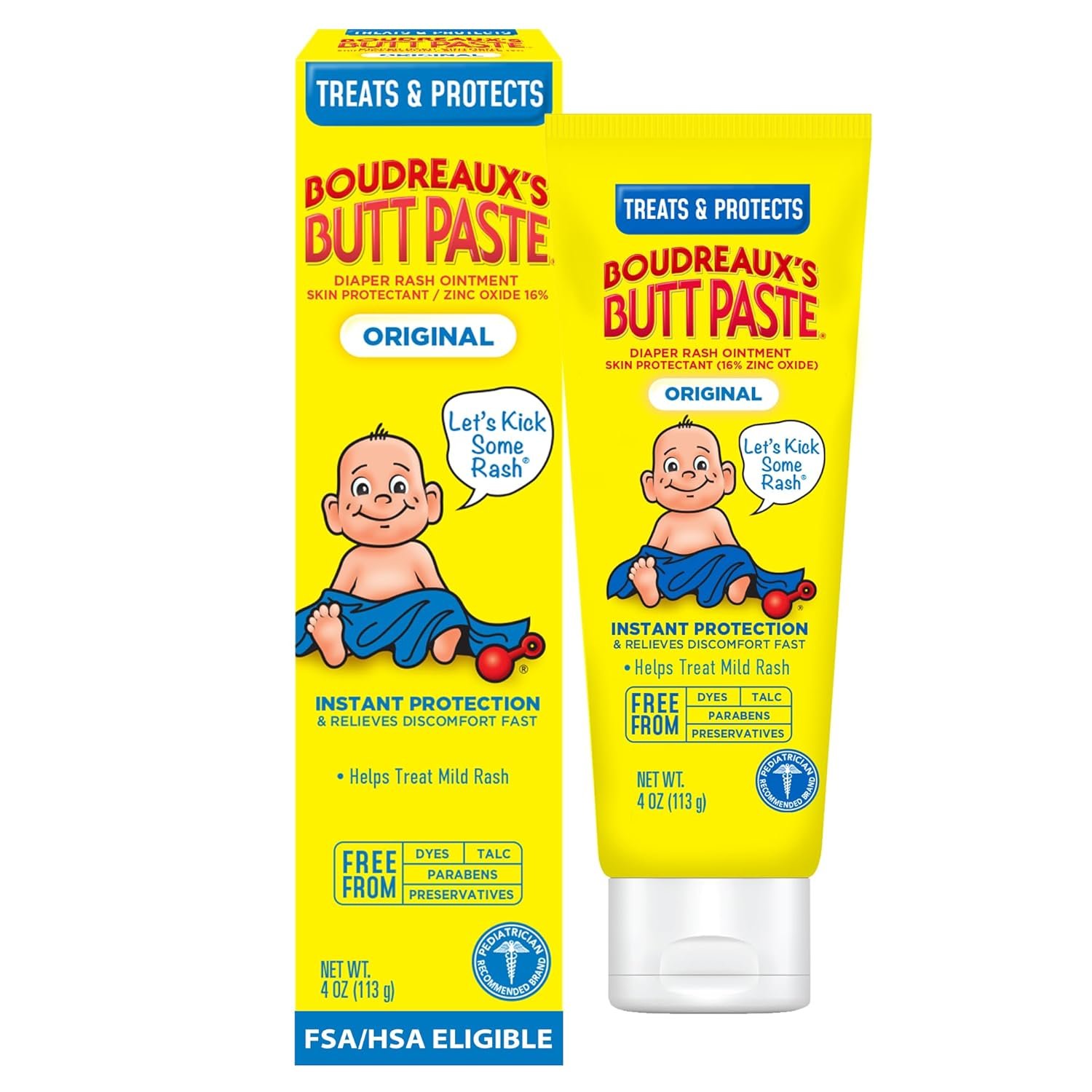 Boudreaux’s Butt Paste Original Diaper Rash Cream, Diaper Cream for Baby, Fast Relief from Mild Discomfort, Pediatrician-Recommended Brand, 4 oz Tube