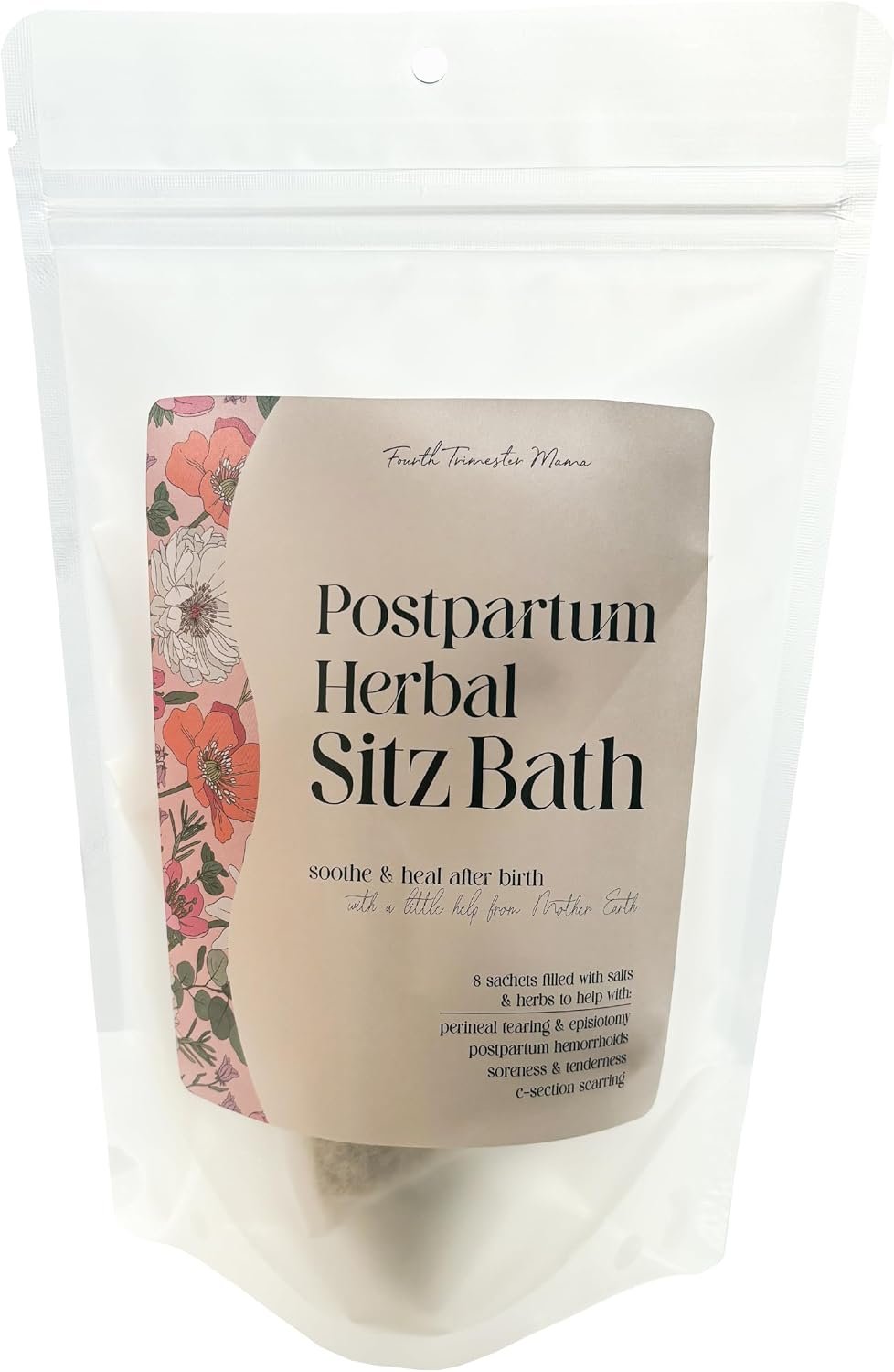 Soothing Postpartum Herbal Sitz Bath Soak for New Moms, Childbirth Recovery & Relief for Perineal Tearing, Episiotomies, Hemorrhoids, 100% Natural Salts & Herbs – 8 Convenient Sachets
