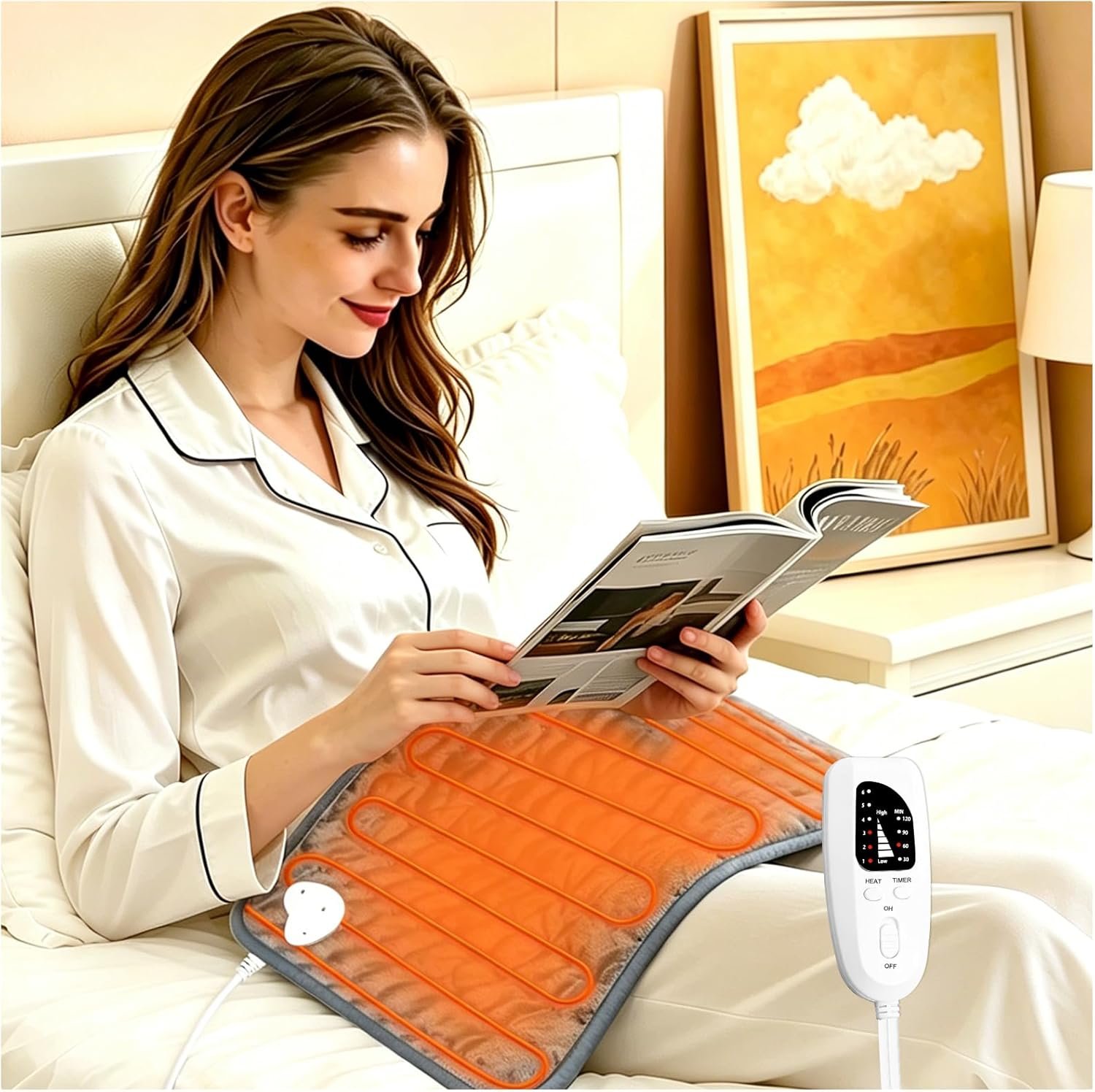 Electric Heating pad with 6 Heat Settings, Auto Shut Off, Dry Electric Heating for Back Neck Knee Arms Legs Shoulder Heat Pads for Christmas Birthday Father Mother’s Day (24″X12″, Gray Green)