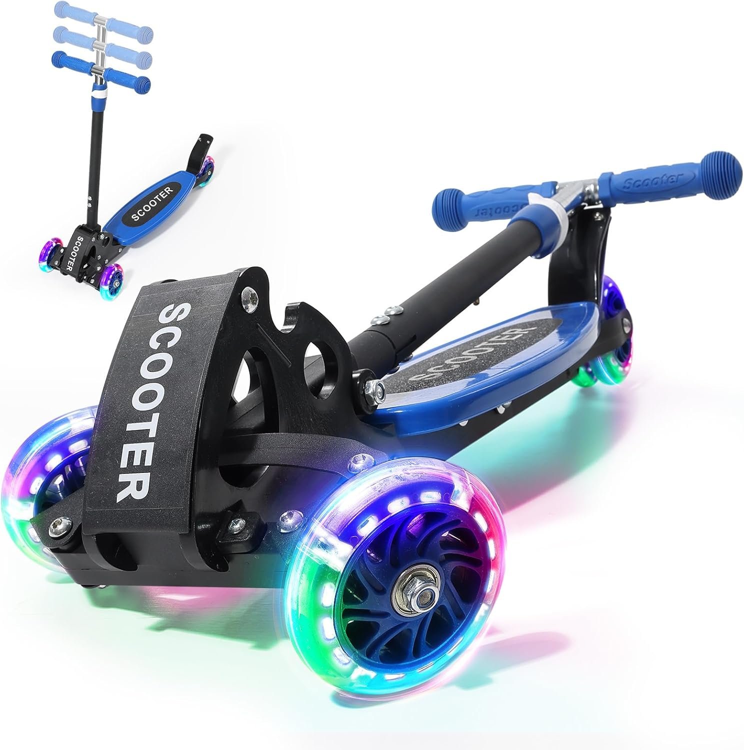 3 Wheel Scooter for Kids Ages 3-12, LED Light-Up Kids Kick Scooter–Portable Foldable, Adjustable Height, Durable Metal Construction, 6″ Extra Wide Deck for Outdoor Activities,Child Safety Certified