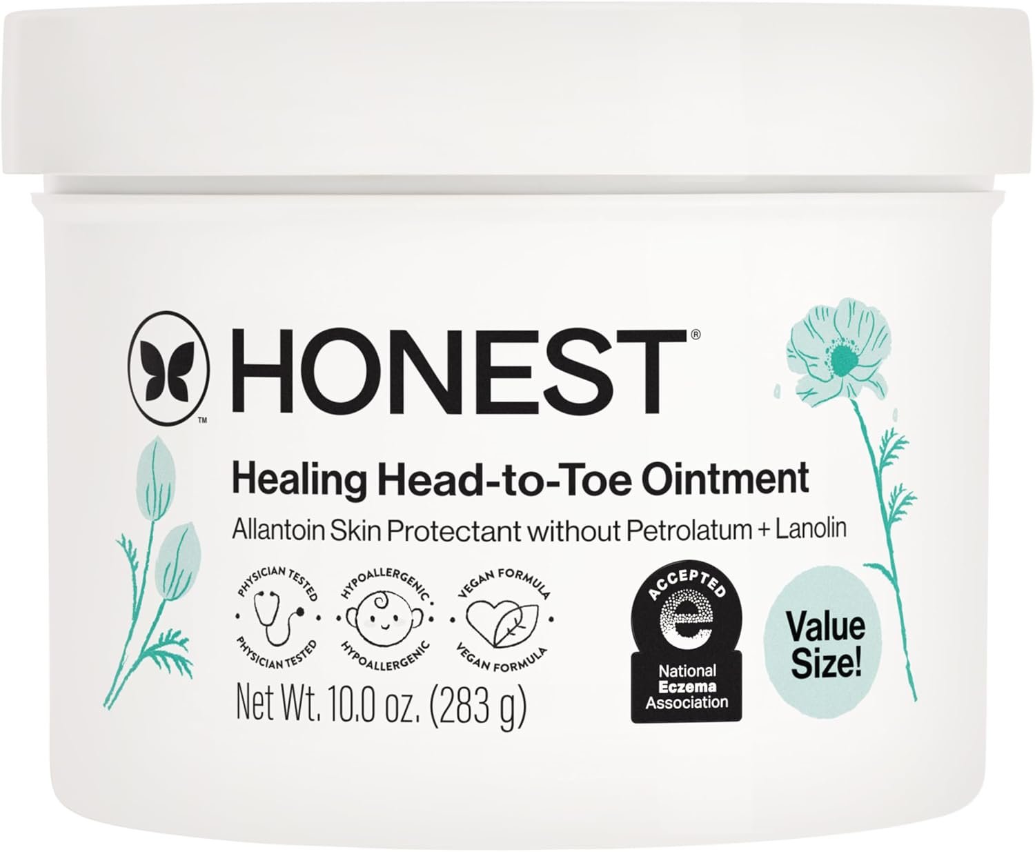 The Honest Company Head-to-Toe Healing Ointment, Multi-Purpose Baby Balm, Hypoallergenic, Fragrance-Free, Vegan, 10 oz