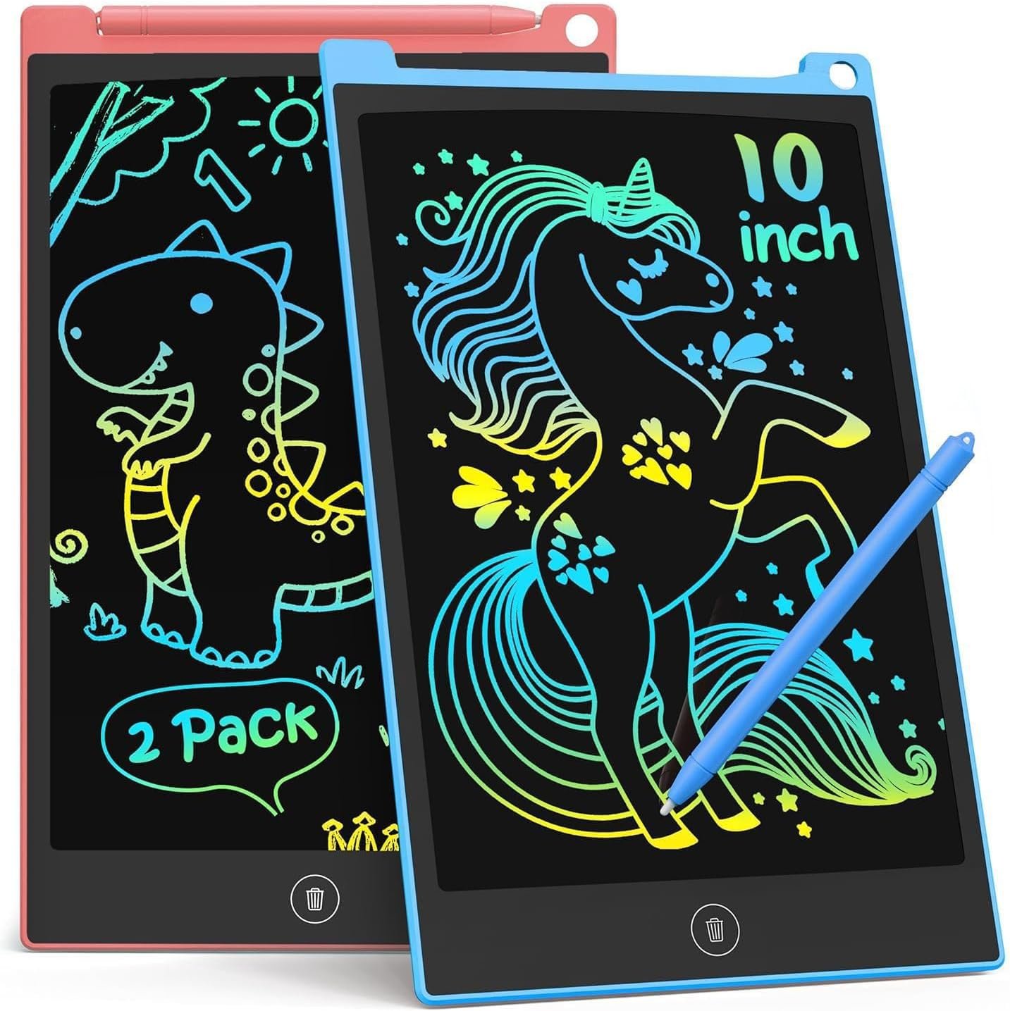 TECJOE 10 Inch 2 Pack LCD Writing Tablet, Colorful Doodle Board Drawing Tablet for Kids, No Mess Toddler Travel Learning Toys, Christmas Birthday Gifts for 3 4 5 6 7 8 Year Old Boys Girls Preschooler