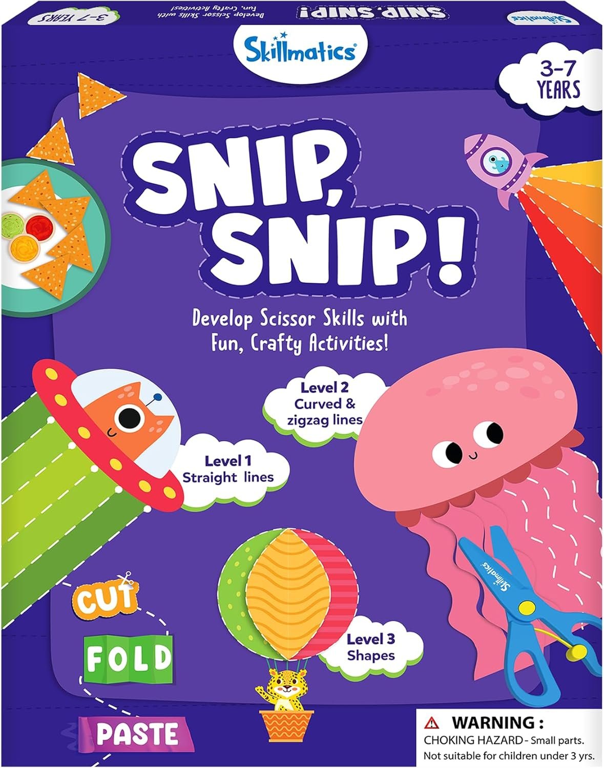 Skillmatics Scissor Skills Activity Book – Snip Snip, 25 Cutting Activities for Preschoolers, Felt Craft Kit, 2 Child-Safe Scissors, Fine Motor Skills, Screen-Free Fun, Gifts for Kids Ages 3-7
