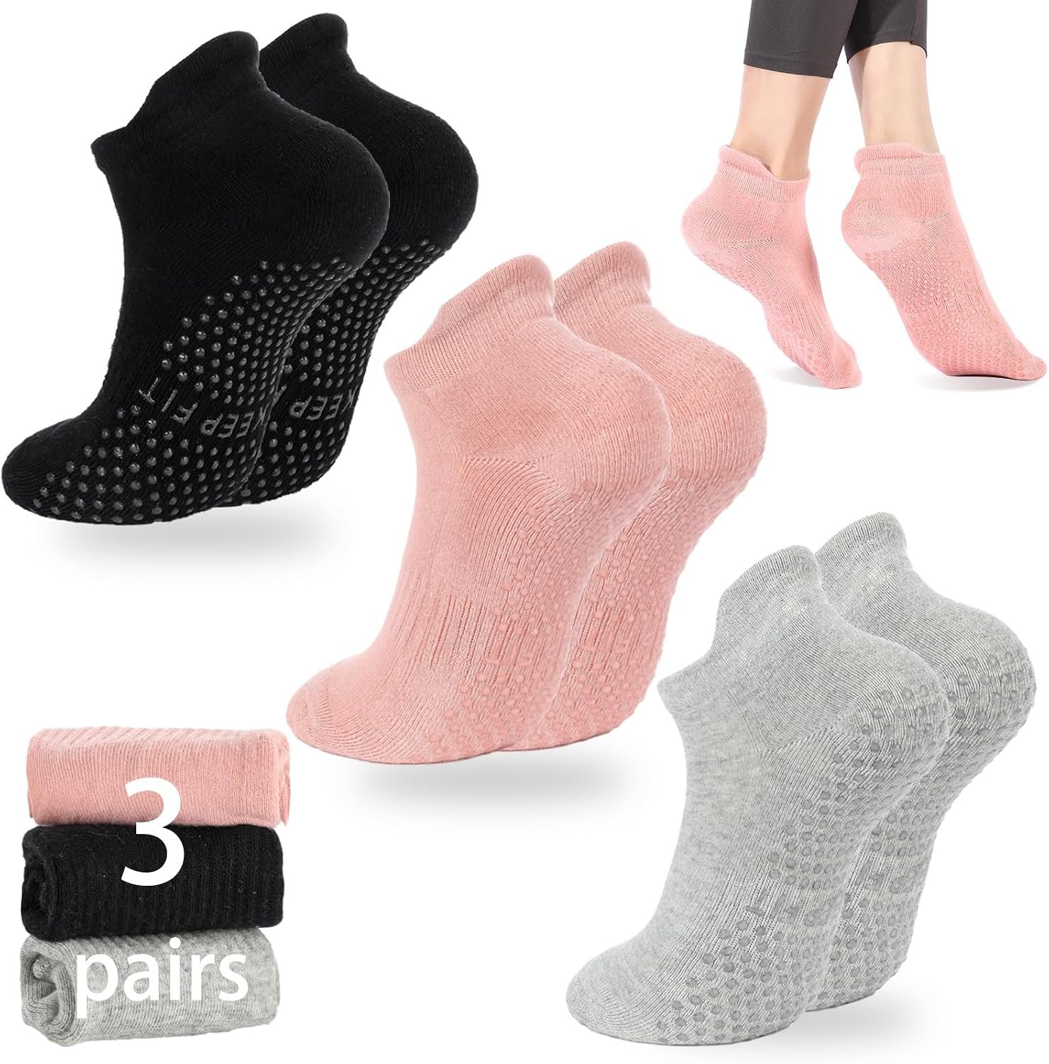 loudashuaiqi Grip Pilates Socks Non Slip Athletic Yoga Socks with Grips for Women Grippy socks for Hospital Workout Barre
