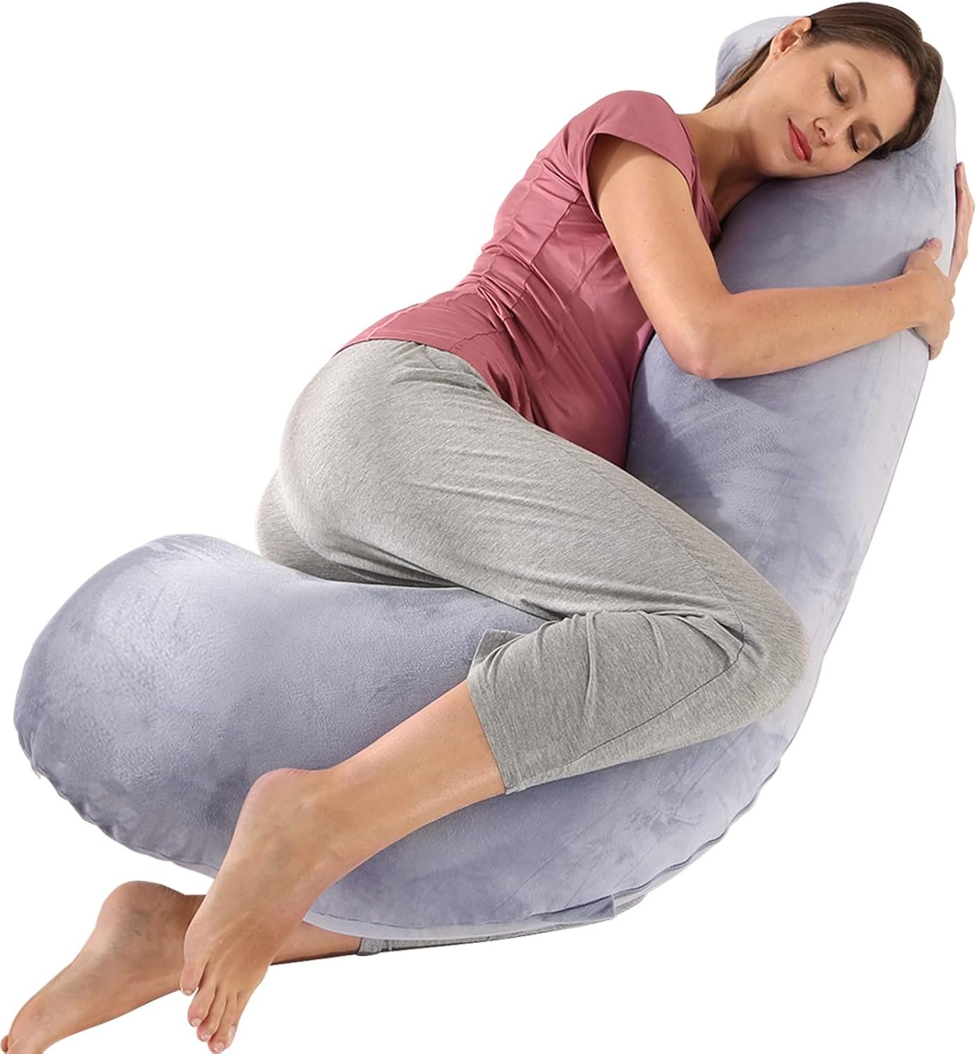BATTOP Pregnancy Pillows for Sleeping,Pregnancy Must Haves Maternity Body Pillow with Cooling Washable Cover,New Mom Gifts for Women,Support for Back,Hips,Legs,Belly for Pregnant Women(Dark Grey)
