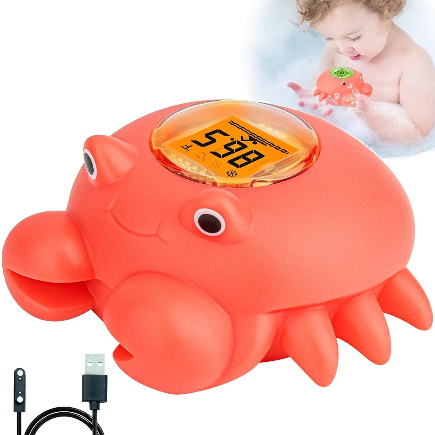 Floating Crab Baby Bath Thermometer – Rechargeable Digital Pool & Bathtub Thermometer, Baby Shower Gifts, IPX8 Waterproof, Fahrenheit Display for Swimming Pools, Spas & Hot Tubs by BGYTWEYTD
