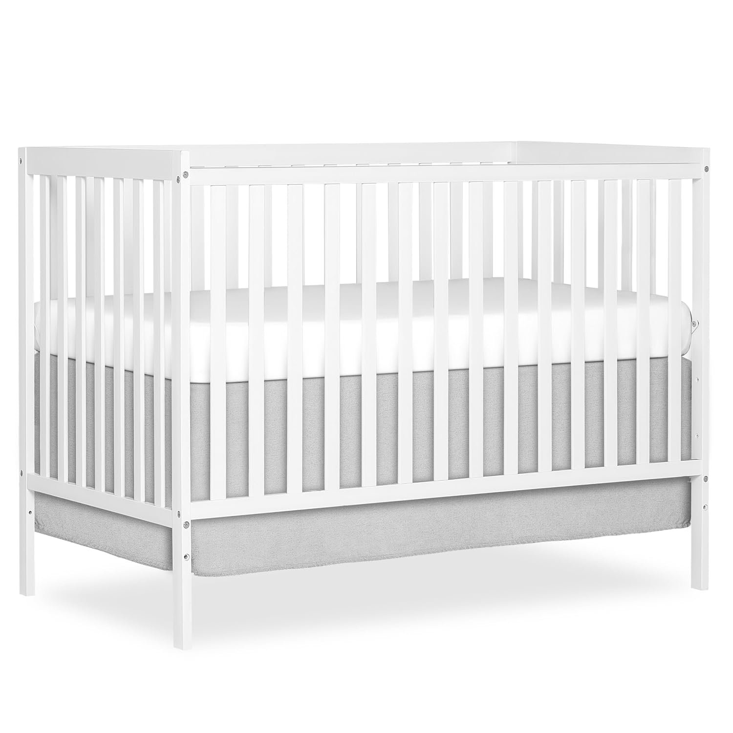 Dream On Me Synergy 5-in-1 Convertible Full-Size Baby Crib with Toddler, Day & Full Bed Conversion in White, GreenGuard Gold & BSA, 3 Mattress Heights, Sustainable Pinewood