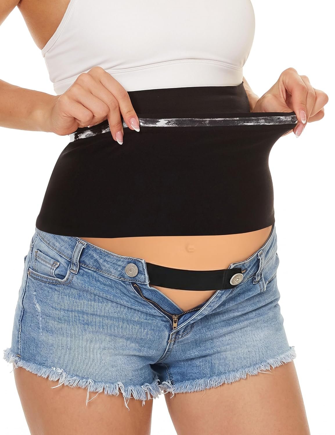 Rheane Belly Bands For Pregnant Women Jeans, Maternity Jeans Belly Band, Maternity Pants Bands With Extender (Black 2)