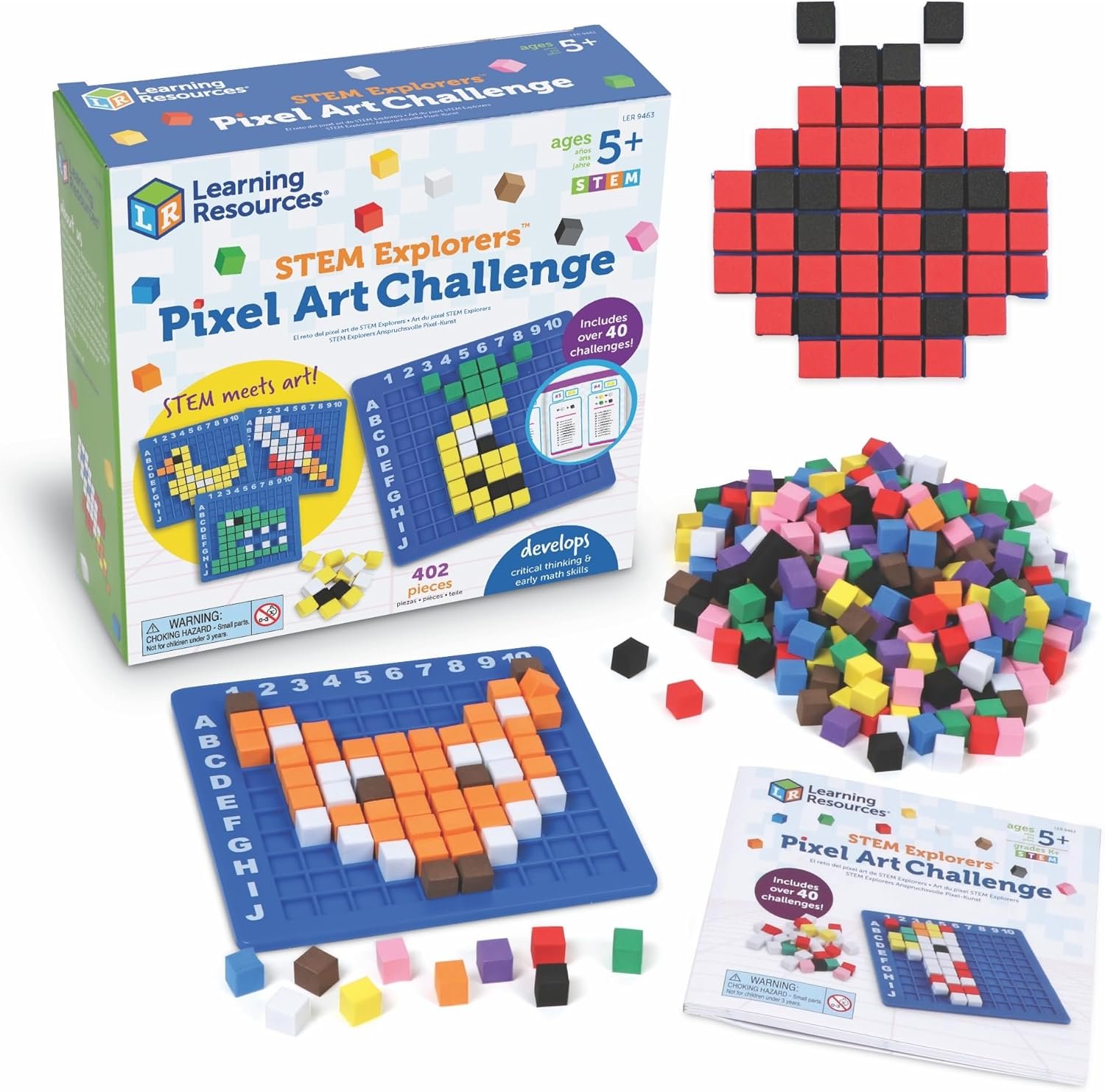 Learning Resources STEM Explorers Pixel Art Challenge – Science Kits & STEM Activities for Kids, Pattern Blocks, Fine Motor Skills, Math Manipulatives, Sorting and Counting, Gifts for Boys and Girls