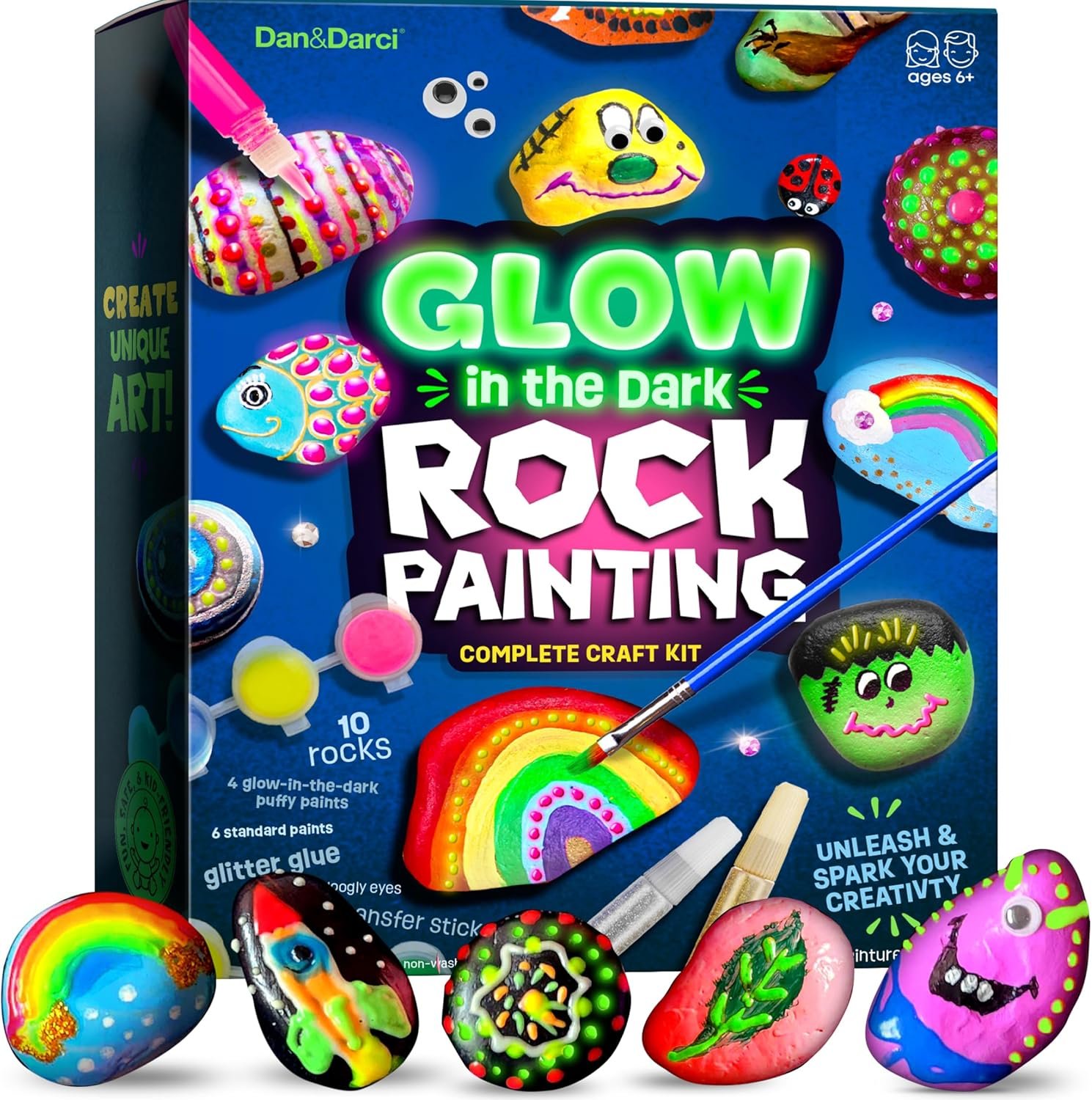 Dan&Darci Kids Rock Painting Kit – Glow in The Dark – Gifts Arts & Crafts for Boys and Girls Ages 6-12 – Craft Activities Kits – Creative Art Toys for 6, 7, 8, 9, 10, 11 & 12 Year Old Kid