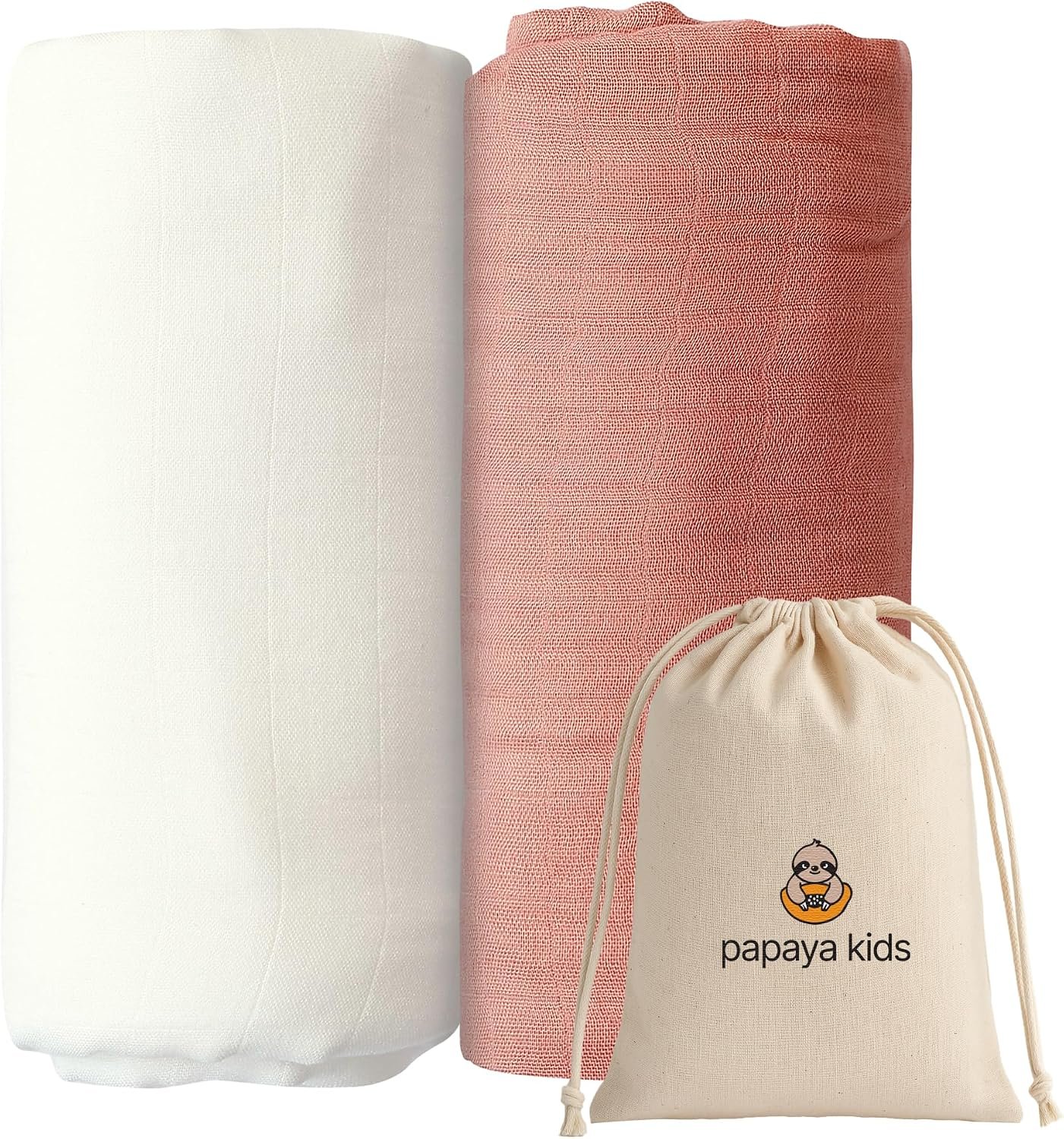 Baby Girl Muslin Swaddle Blanket for Newborns, Pink & White 2-Pack – Soft Viscose derived from Bamboo & Cotton Muslin Baby Blankets, 47×43, Breathable Receiving Blankets, Gifts for Baby