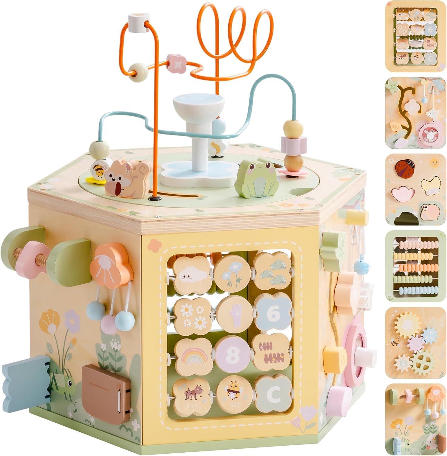 ROBOTIME Wooden Activity Cube for Toddlers, 13 in 1 Montessori Baby Activity Cube, Baby Play Cube Toy with Educational Features, Gift Wooden Cube Toy for Boys & Girls – 1 Year +