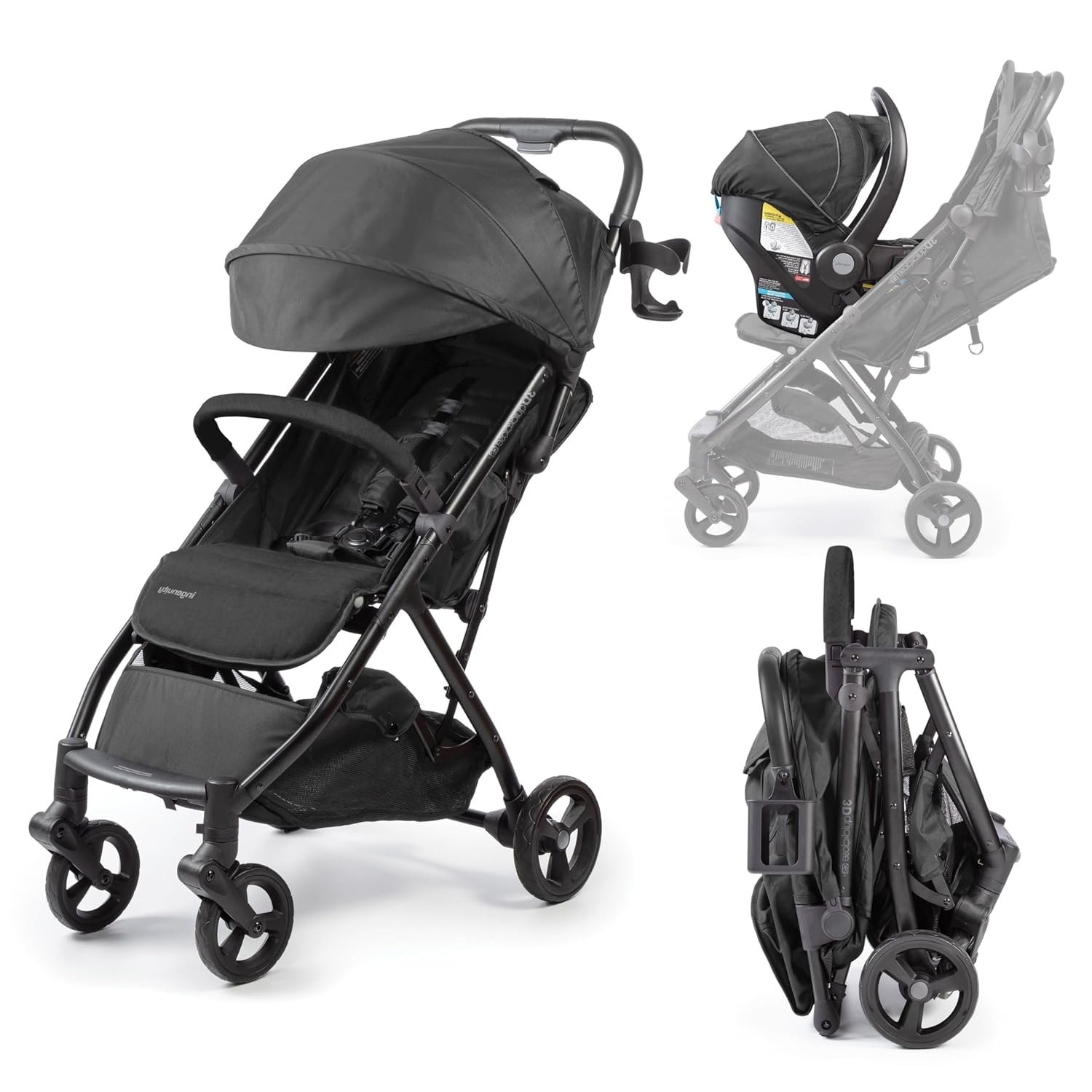 Ingenuity 3Dquickclose CS+ Compact Fold Stroller – Lightweight Stroller with Oversized Canopy, Extra-Large Storage and Compact Fold, Black