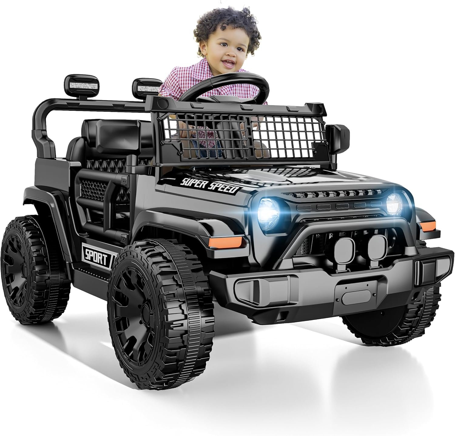 12V Ride on Car with Parent Remote Control, Toddler Electric Car with Spring Suspension, LED Lights & Music Player – Safe Battery Toy for Kids, Christmas & Birthday Gift, Black